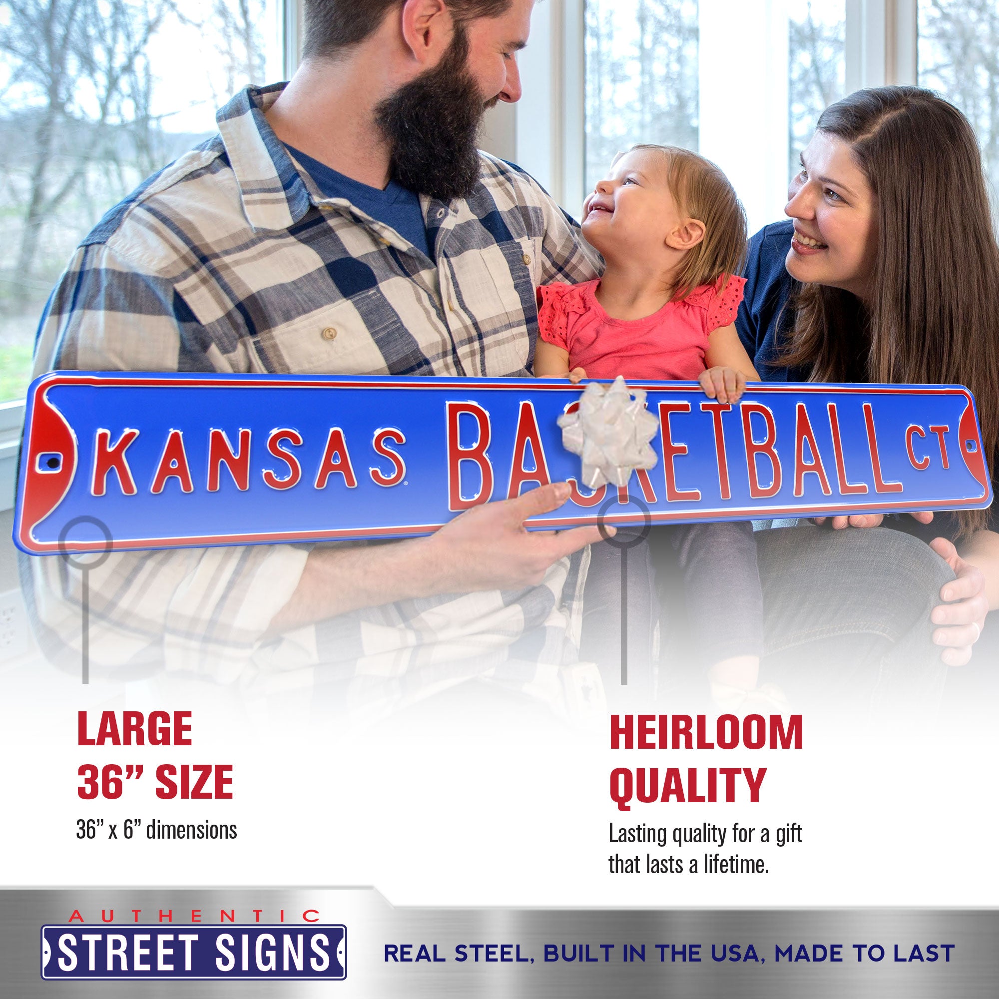 Kansas Jayhawks - KANSAS BASKETBALL CT - Embossed Steel Street Sign