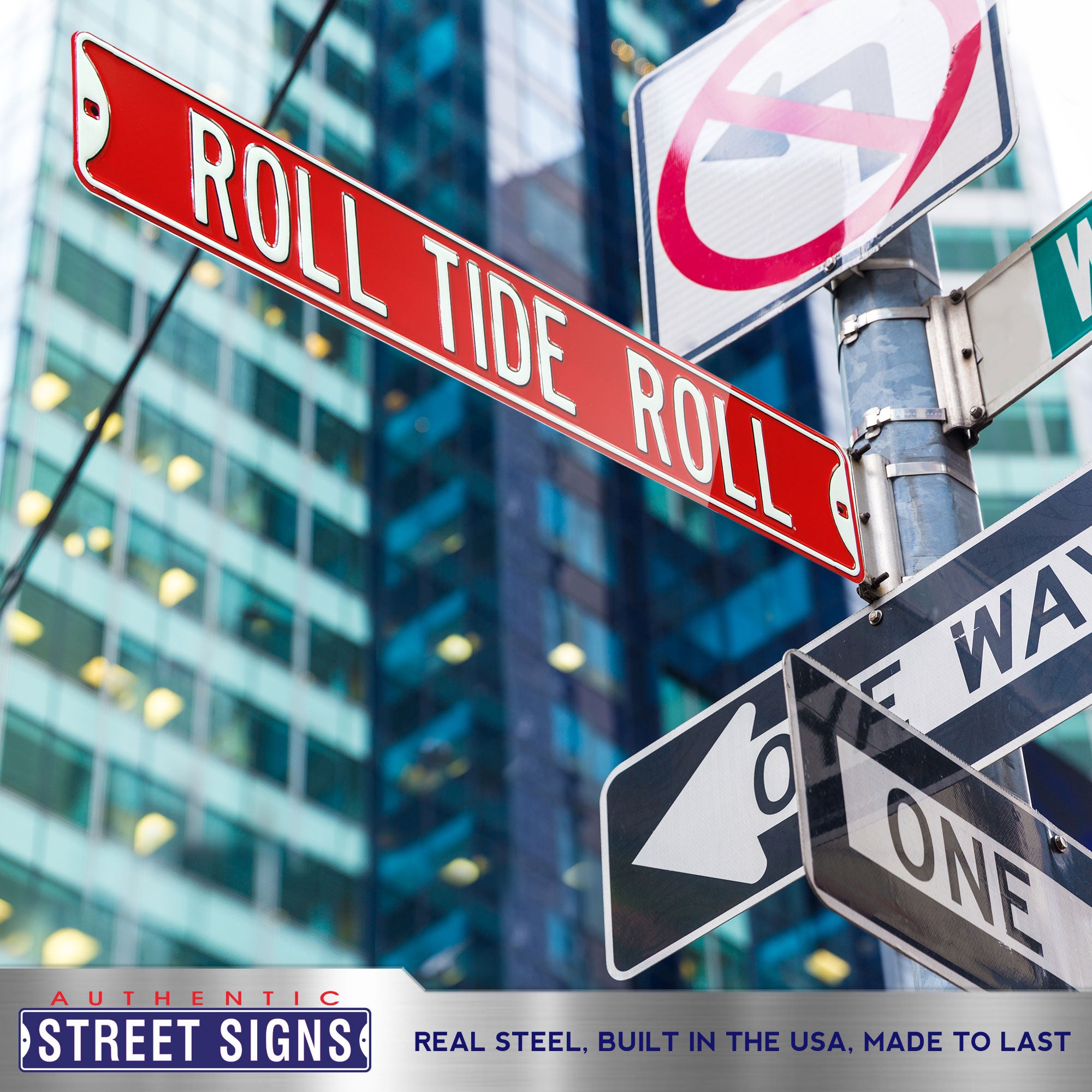 Alabama Crimson Tide - ROLL TIDE ROLL - Embossed Steel Street Sign