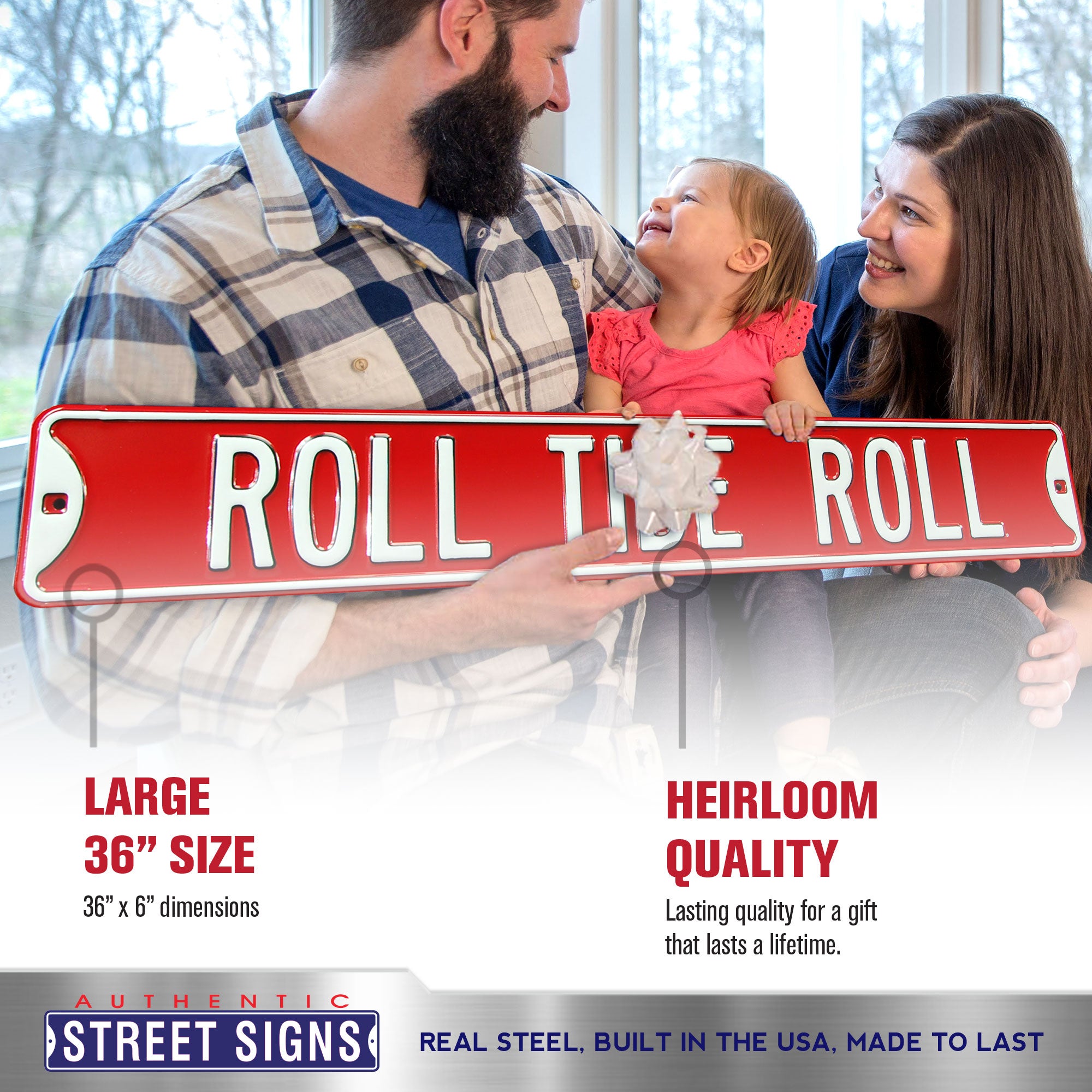Alabama Crimson Tide - ROLL TIDE ROLL - Embossed Steel Street Sign
