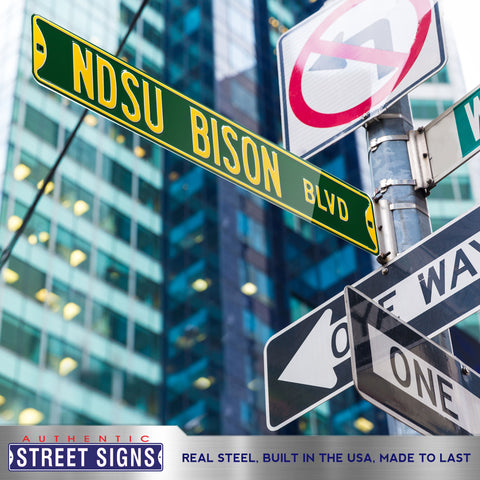 North Dakota State Bison - NDSU BISON BLVD - Embossed Steel Street Sign