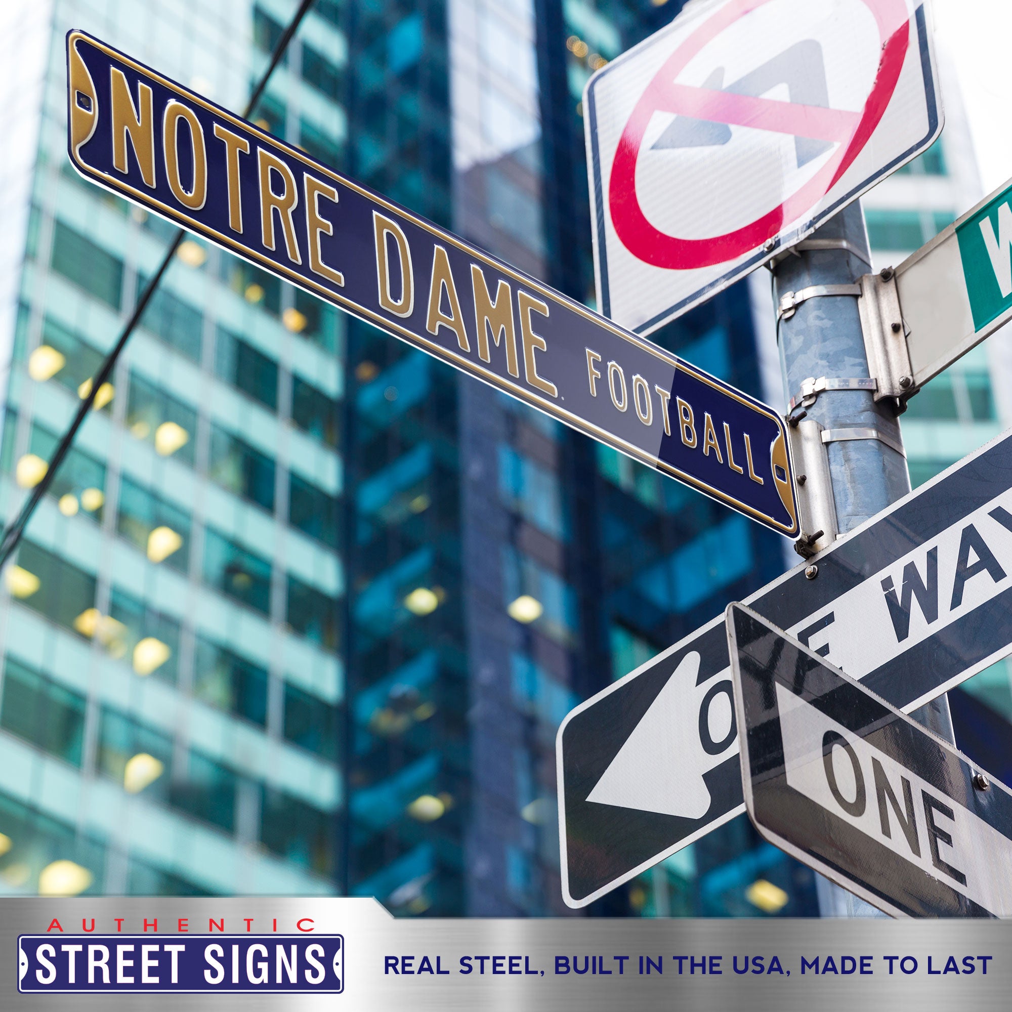 Notre Dame Fighting Irish - NOTRE DAME FOOTBALL - Embossed Steel Street Sign