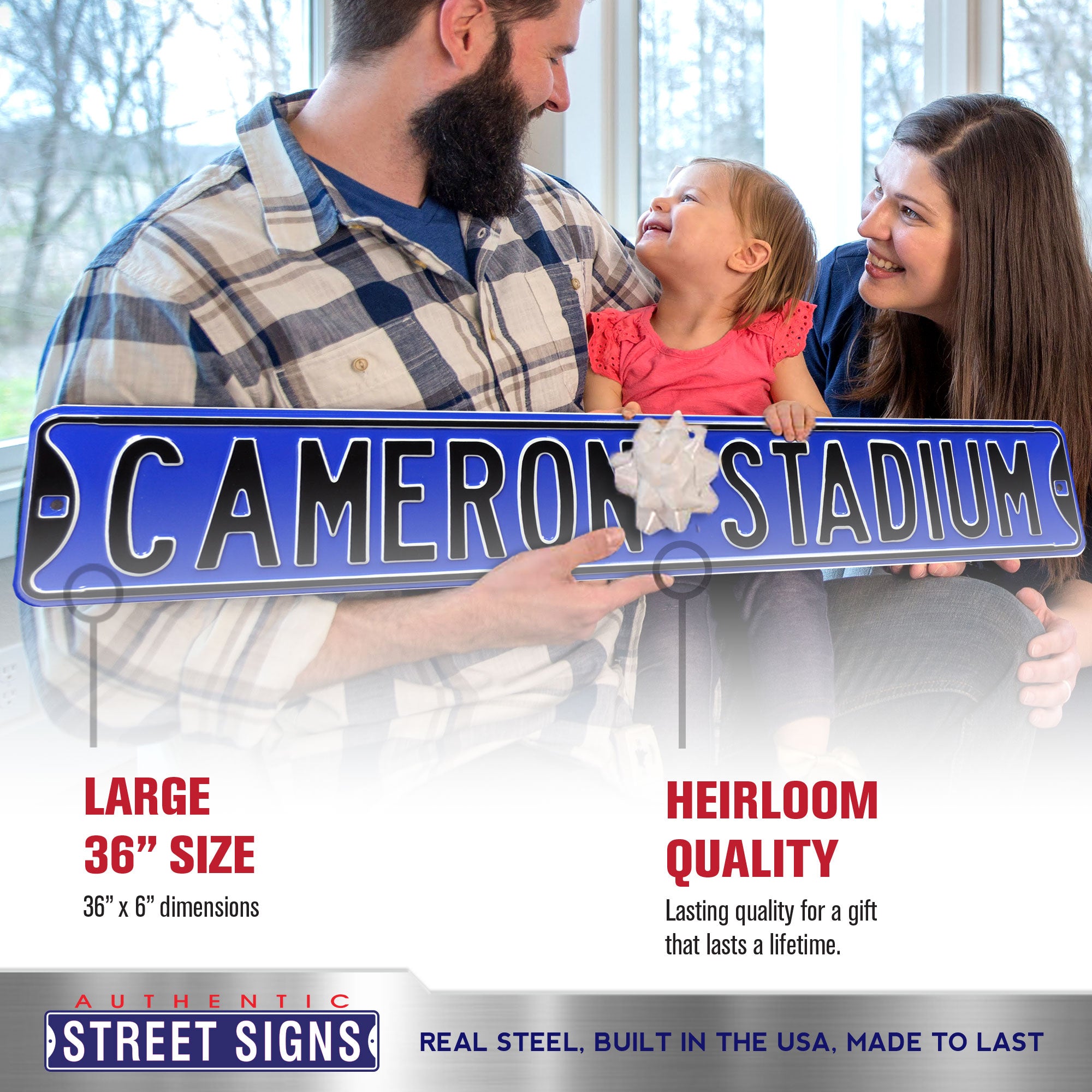 Duke Blue Devils - CAMERON STADIUM - Embossed Steel Street Sign
