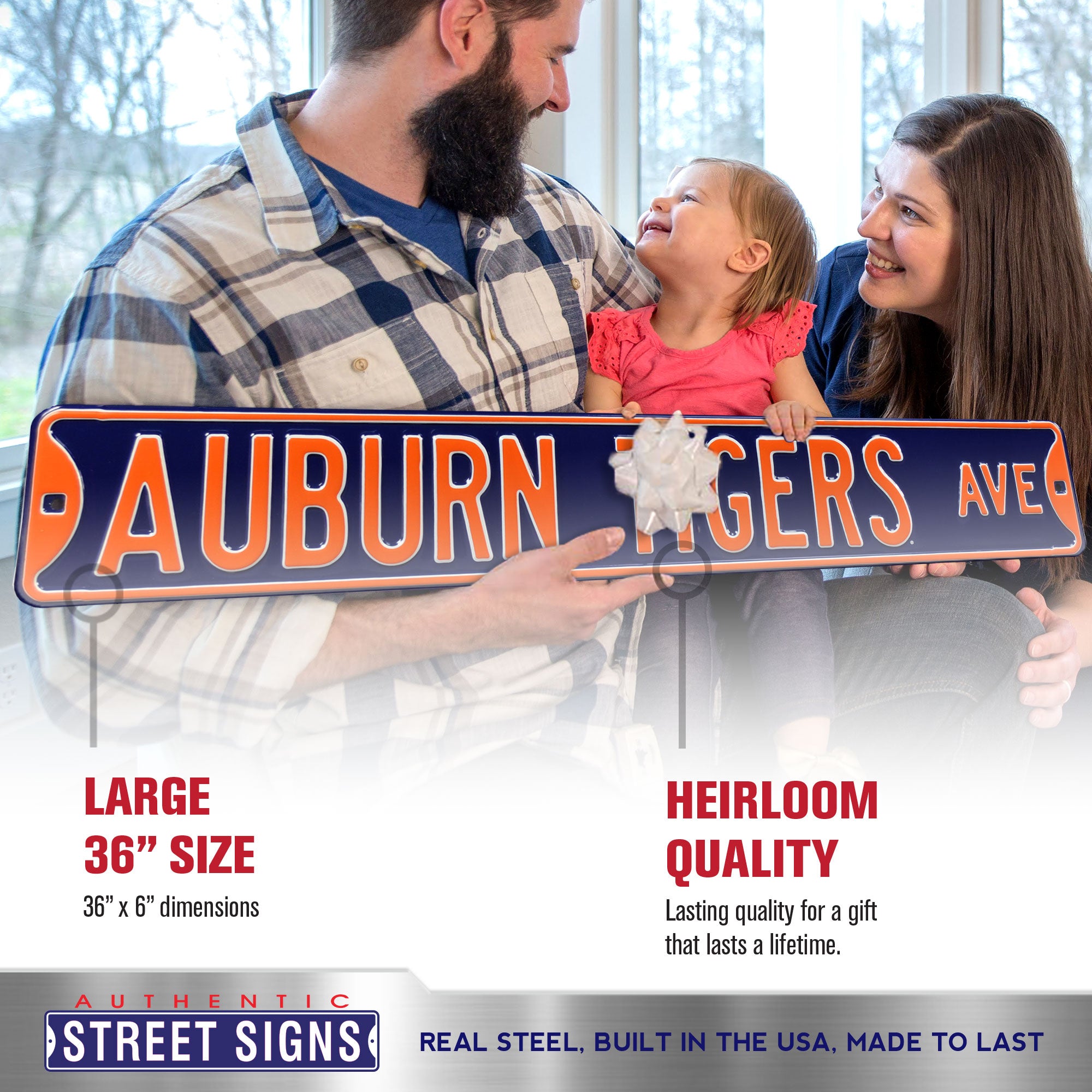 Auburn Tigers - TIGERS AVE - Navy Embossed Steel Street Sign