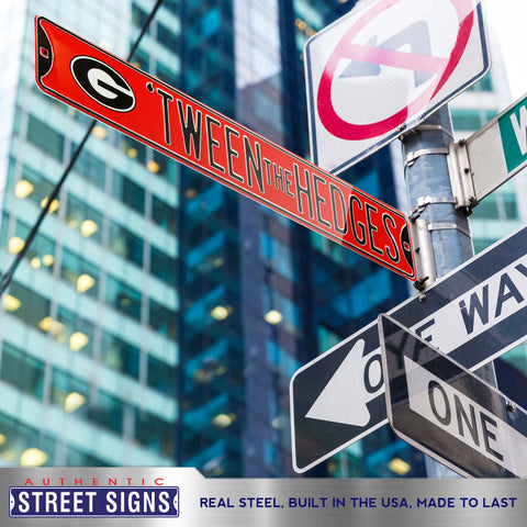 Georgia Bulldogs - TWEEN THE HEDGES - Embossed Steel Street Sign