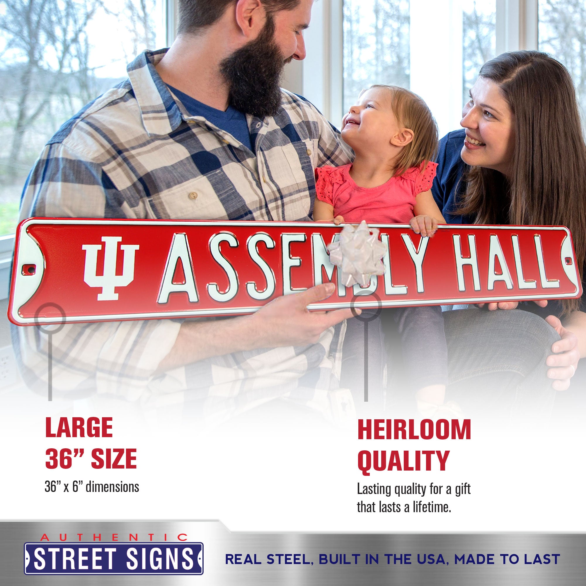 Indiana Hoosiers - ASSEMBLY HALL - Embossed Steel Street Sign