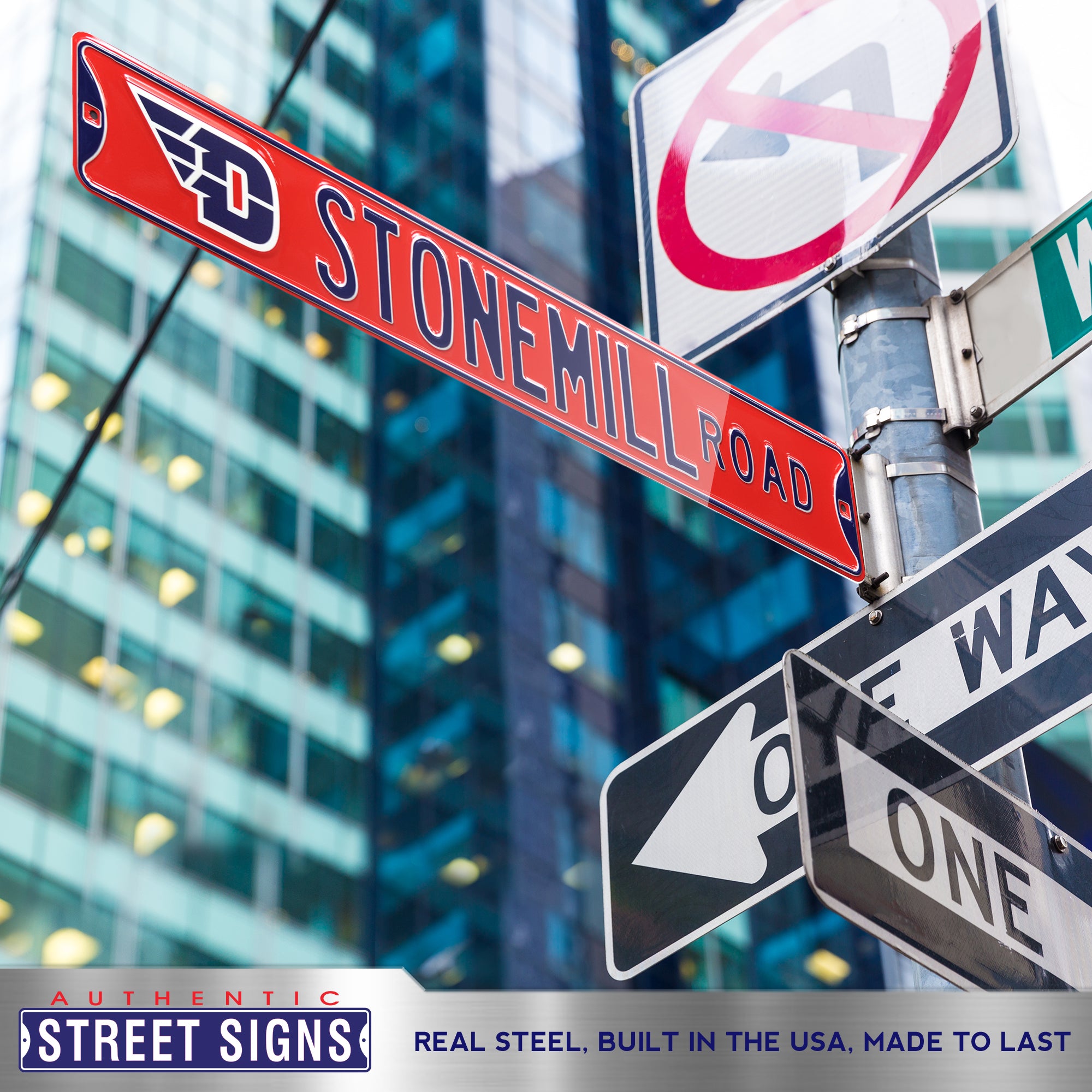 Dayton Flyers - STONEMILL ROAD - Embossed Steel Street Sign