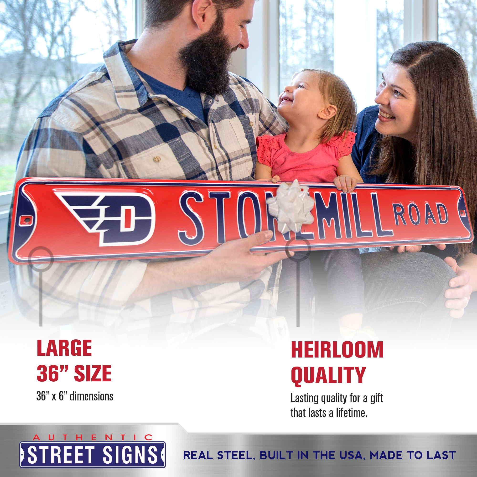 Dayton Flyers - STONEMILL ROAD - Embossed Steel Street Sign