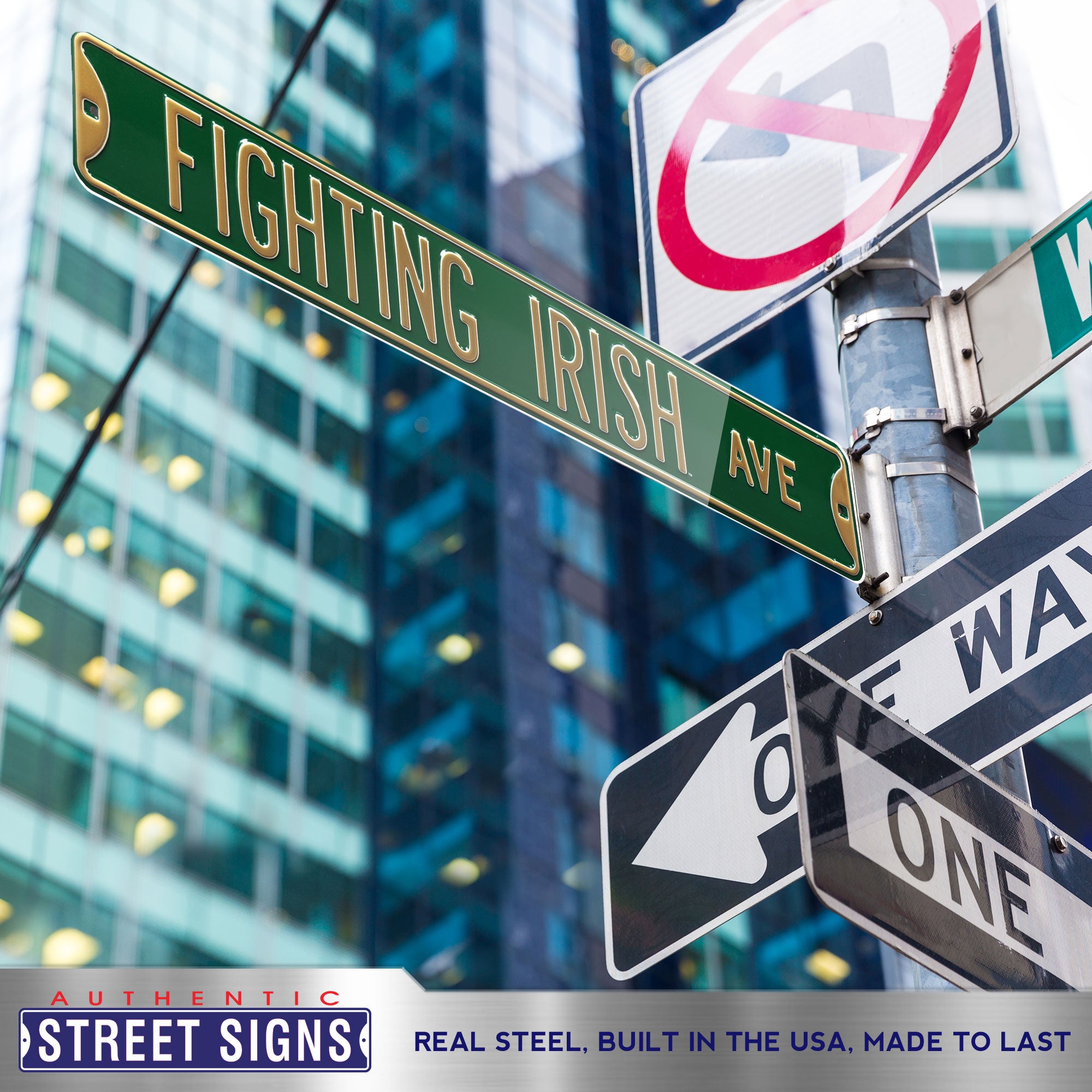 Notre Dame Fighting Irish - FIGHTING IRISH AVE - Green Embossed Steel Street Sign