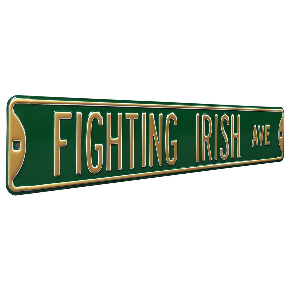 Notre Dame Fighting Irish - FIGHTING IRISH AVE - Green Embossed Steel Street Sign