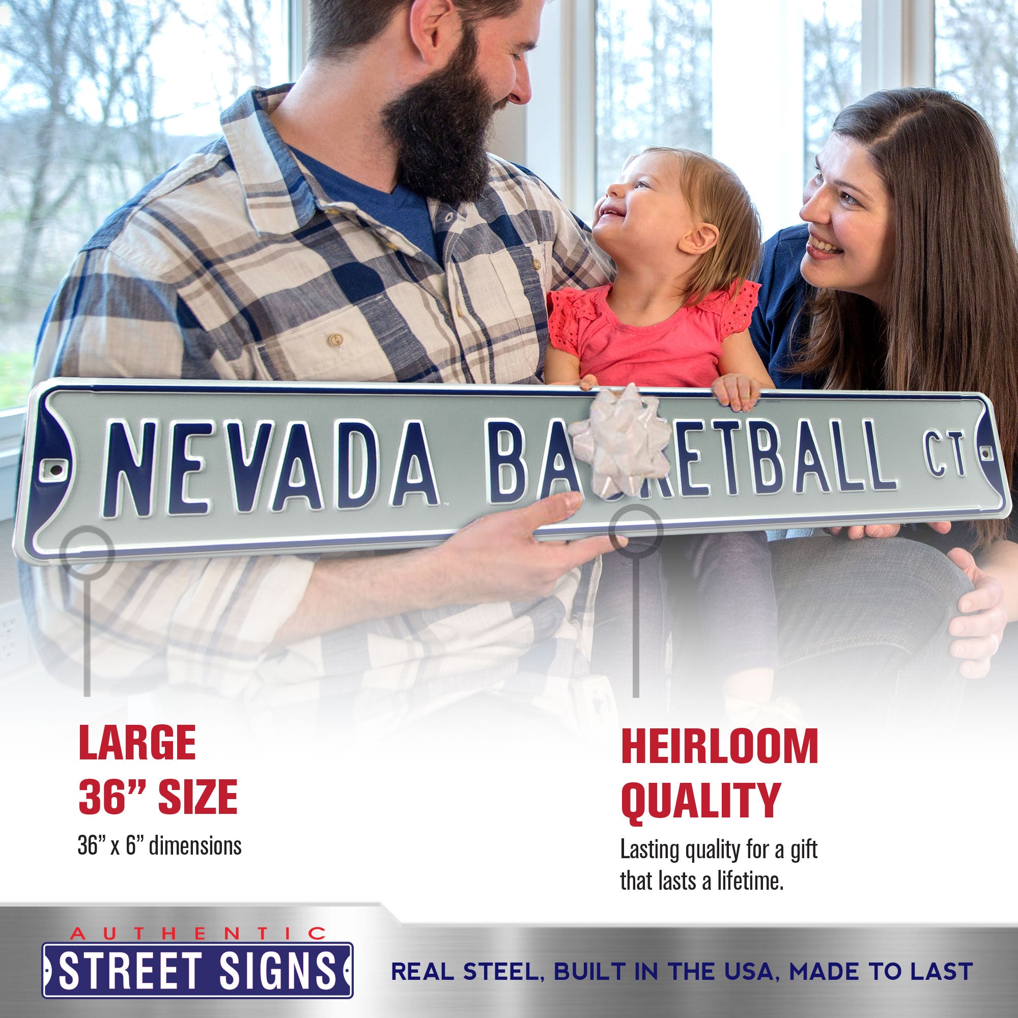 Nevada Wolfpack - NEVADA BASKETBALL CT - Embossed Steel Street Sign