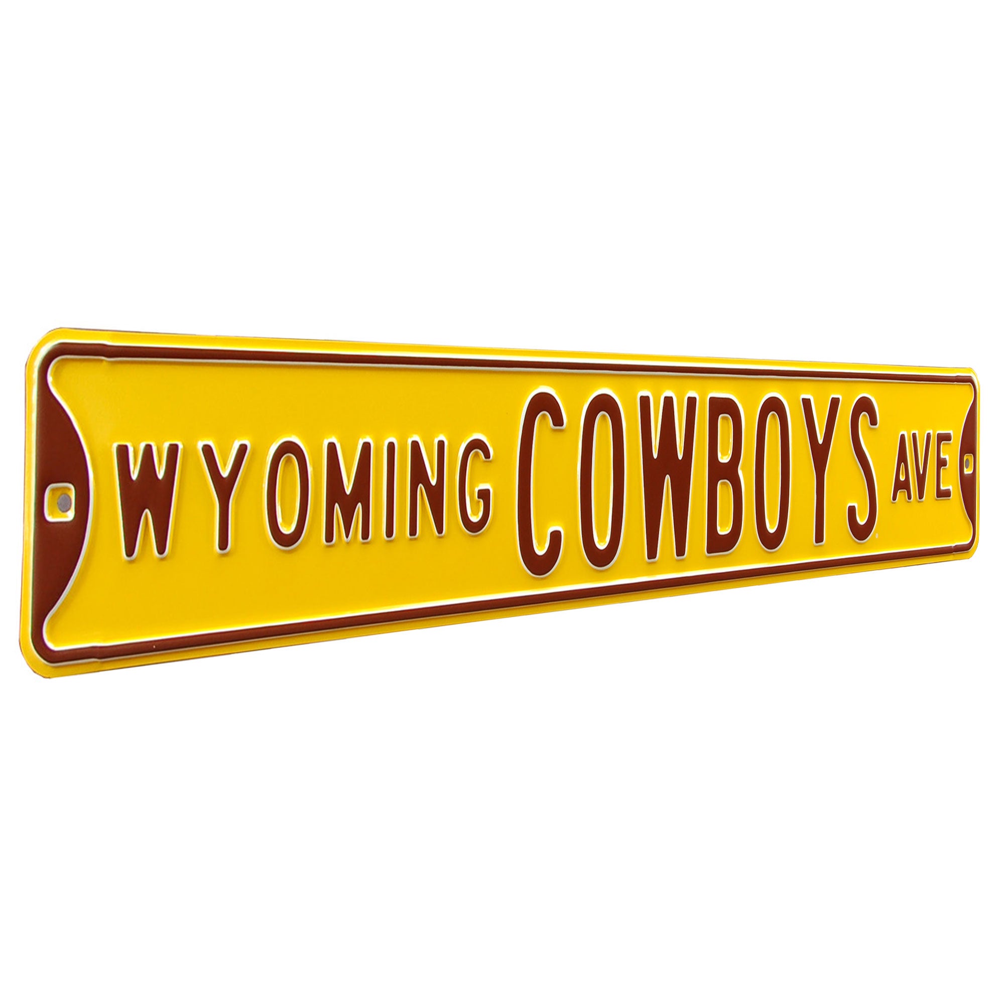 Wyoming Cowboys - COWBOYS AVE - Yellow Embossed Steel Street Sign