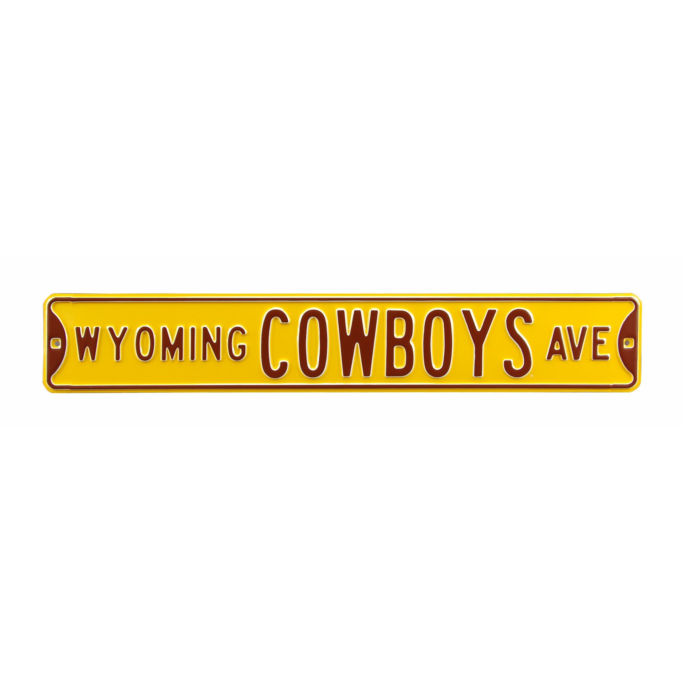 Wyoming Cowboys - COWBOYS AVE - Yellow Embossed Steel Street Sign