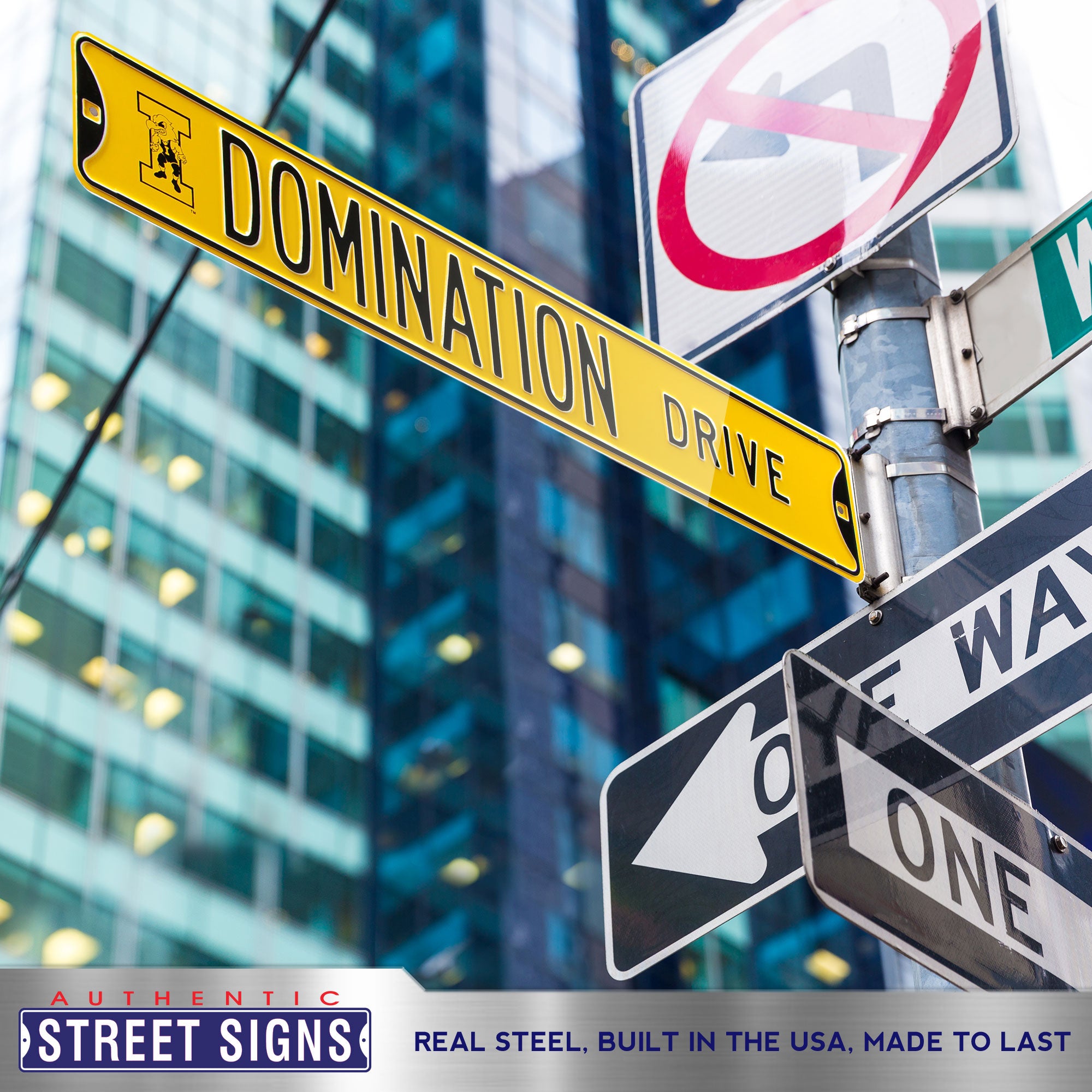 Iowa Hawkeyes - DOMINATION DRIVE - Embossed Steel Street Sign