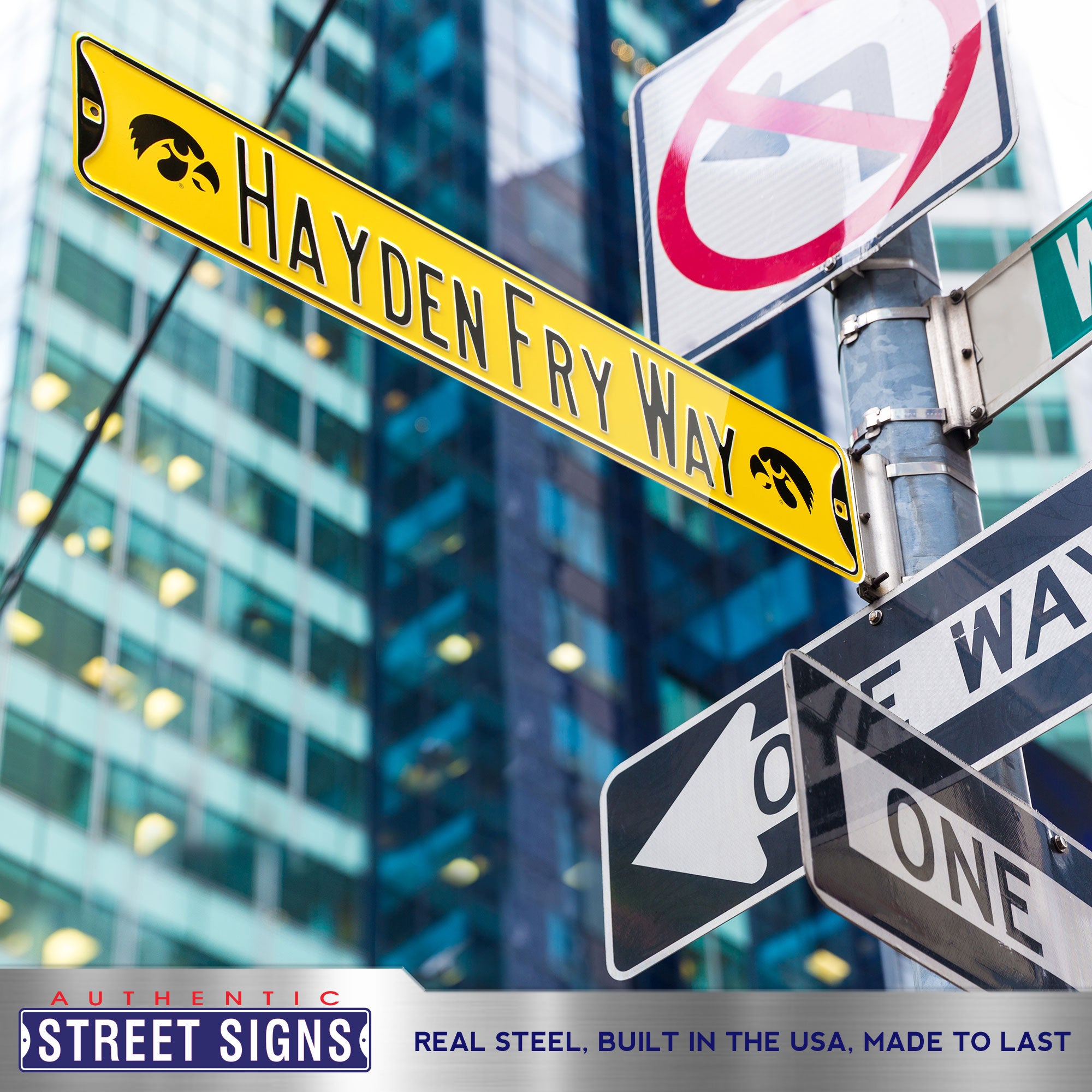Iowa Hawkeyes - HAYDEN FRY WAY - Embossed Steel Street Sign