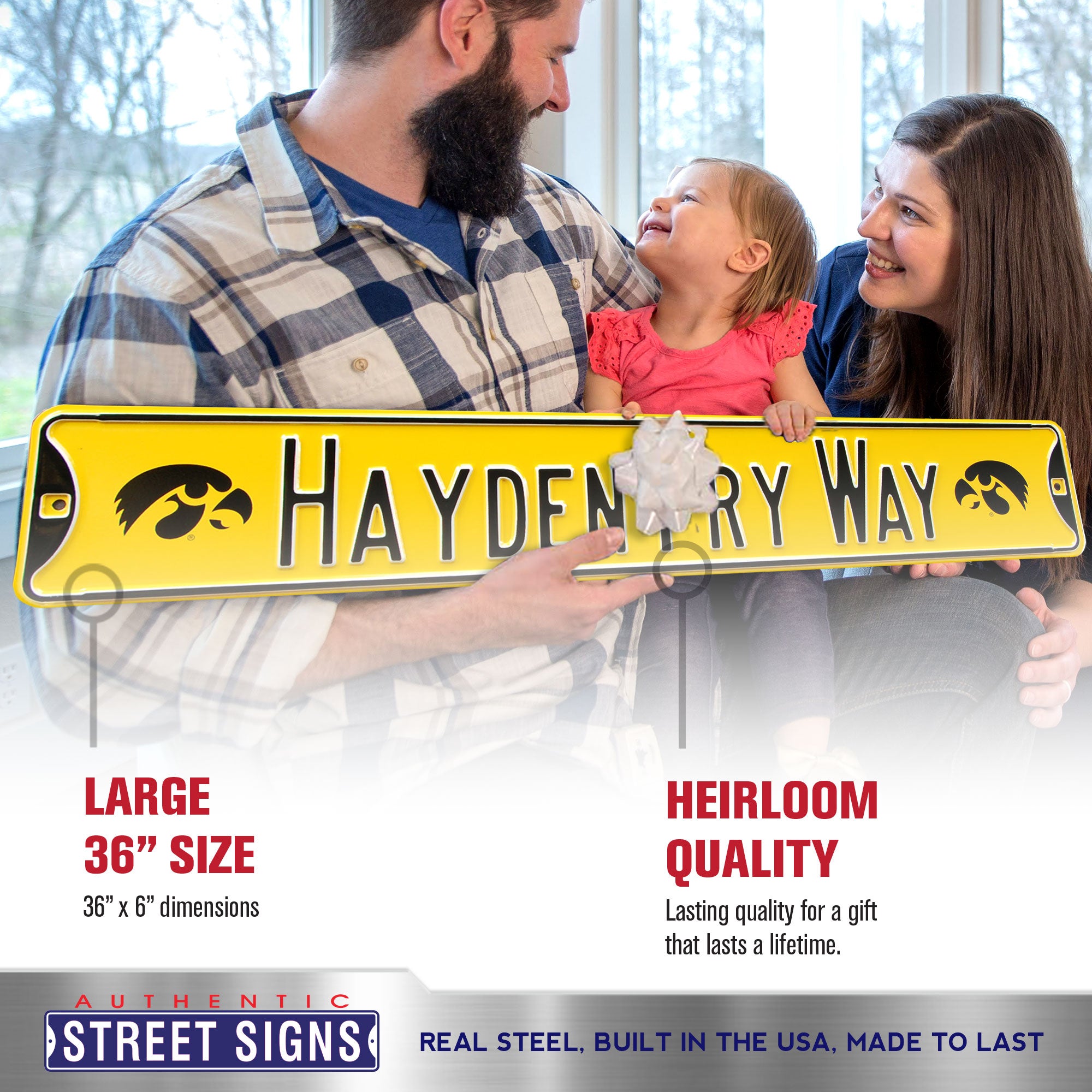 Iowa Hawkeyes - HAYDEN FRY WAY - Embossed Steel Street Sign