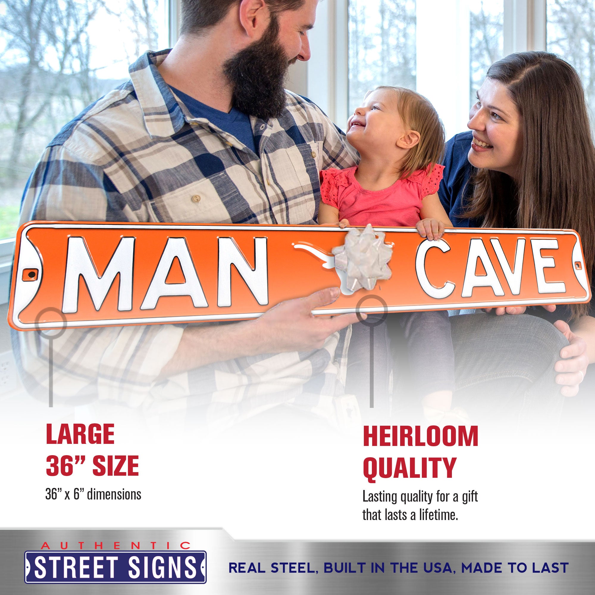 Texas Longhorns - MAN CAVE - Embossed Steel Street Sign