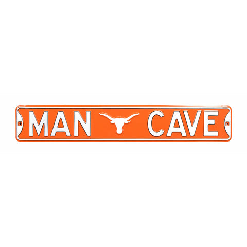 Texas Longhorns - MAN CAVE - Embossed Steel Street Sign