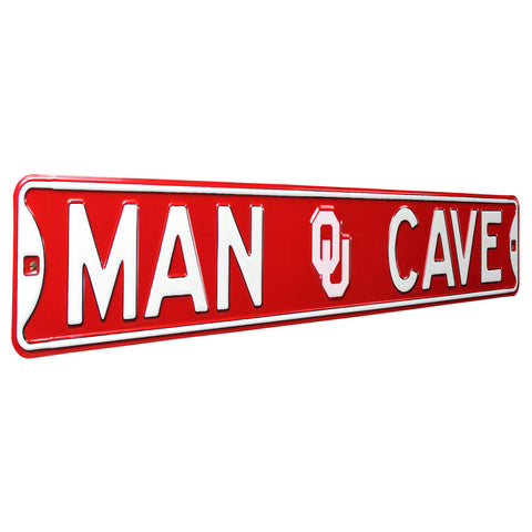 Oklahoma Sooners - MAN CAVE - Embossed Steel Street Sign
