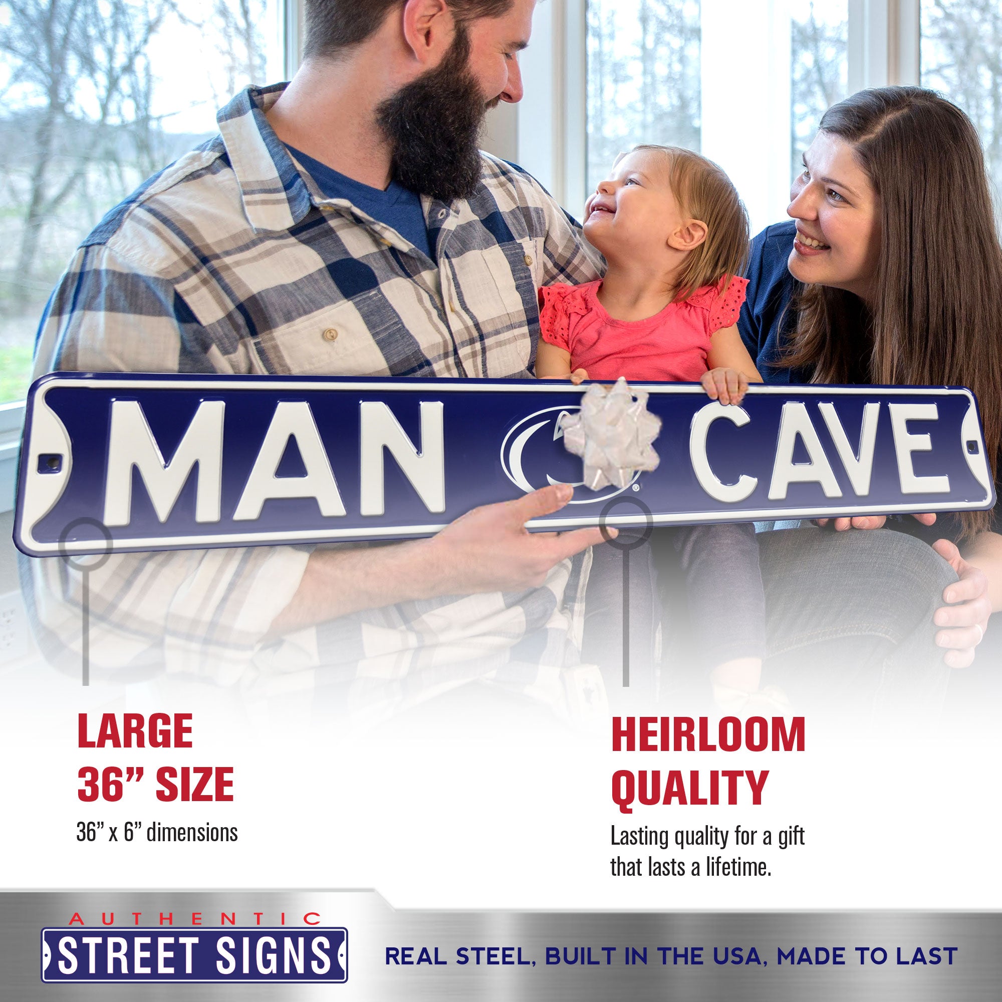 Penn State Nittany Lions - MAN CAVE - Embossed Steel Street Sign