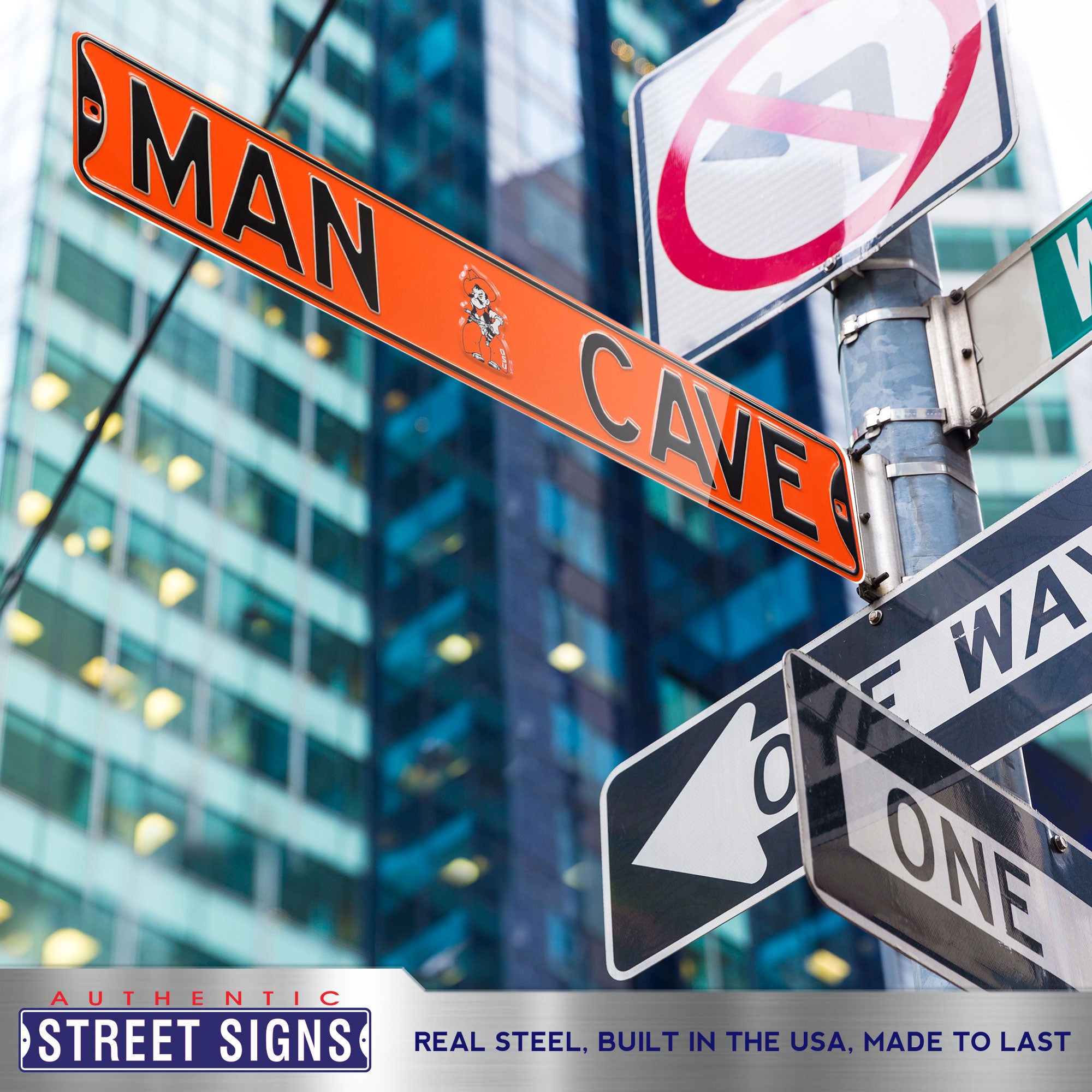 Oklahoma State Cowboys - MAN CAVE - Embossed Steel Street Sign