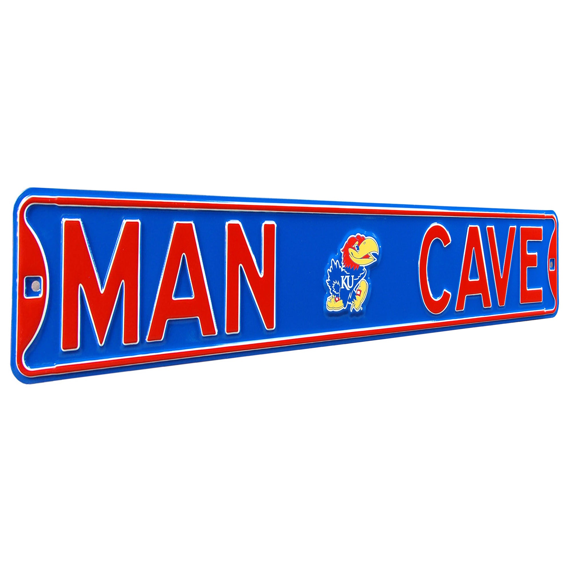 Kansas Jayhawks - MAN CAVE - Embossed Steel Street Sign