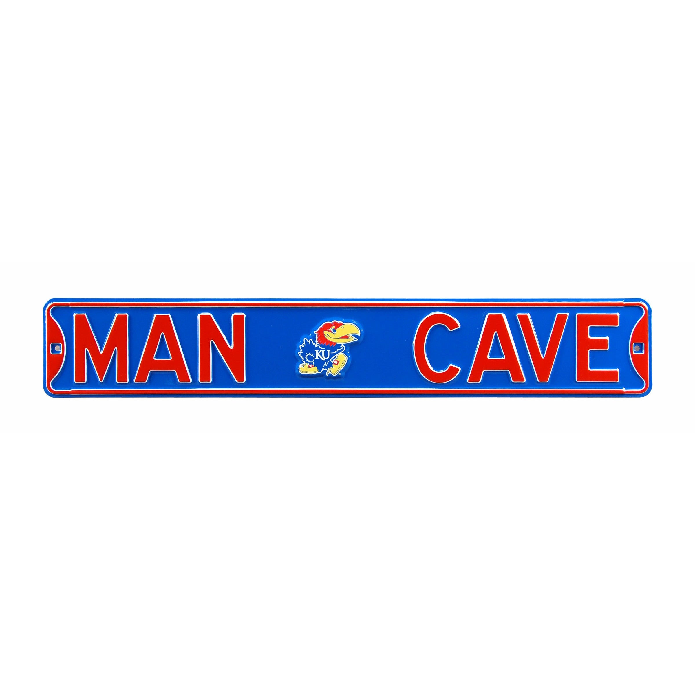 Kansas Jayhawks - MAN CAVE - Embossed Steel Street Sign