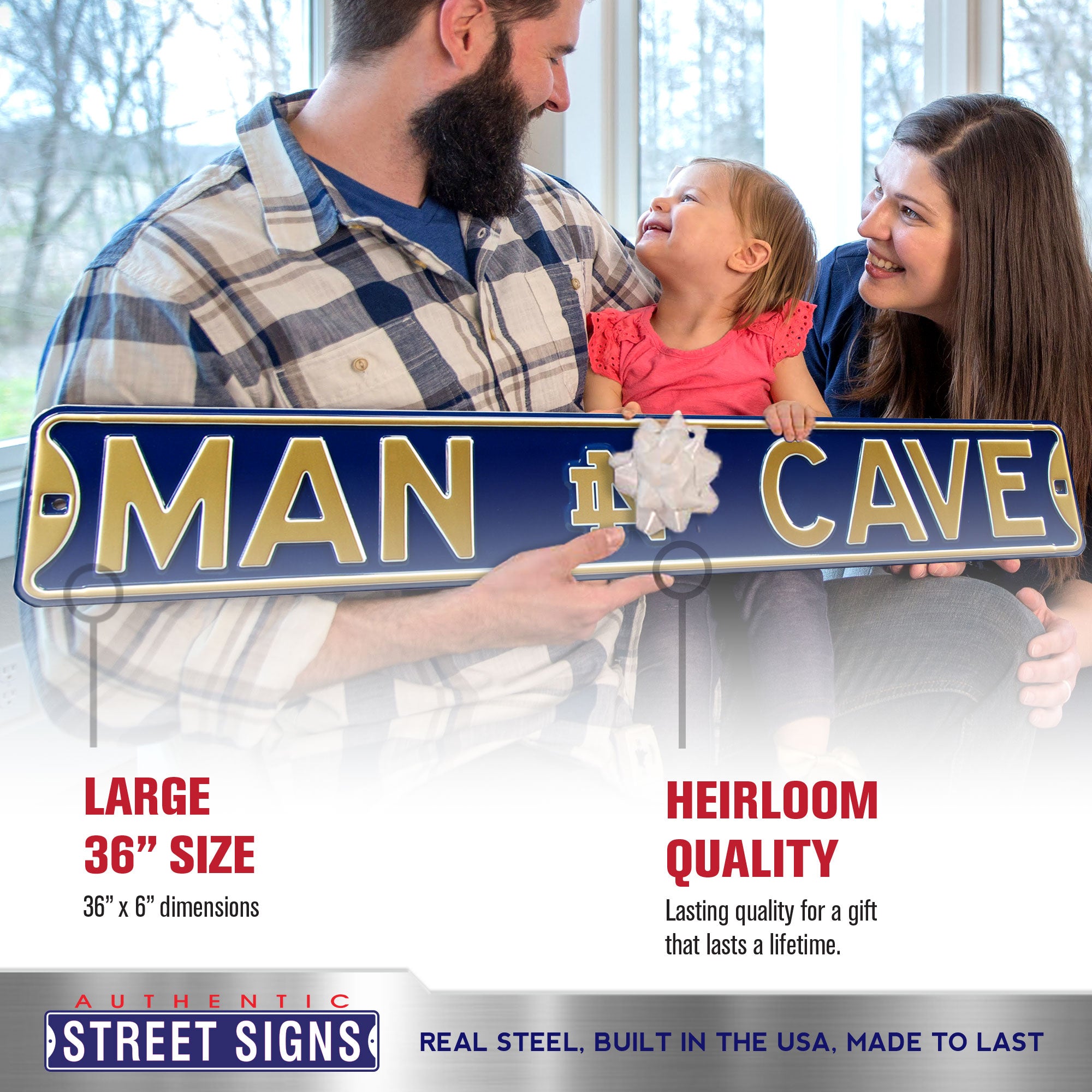 Notre Dame Fighting Irish - MAN CAVE - Embossed Steel Street Sign