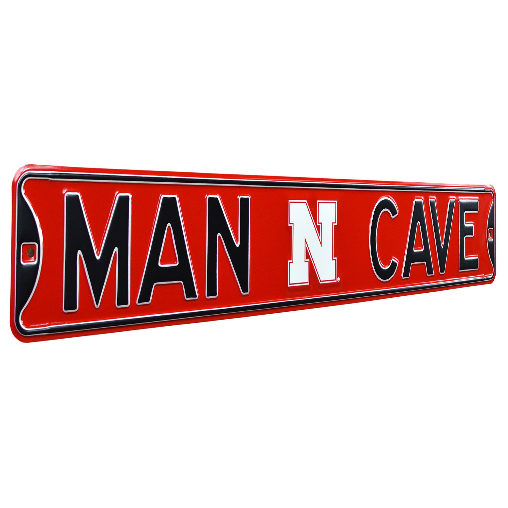 Nebraska Cornhuskers - MAN CAVE - Red Embossed Steel Street Sign