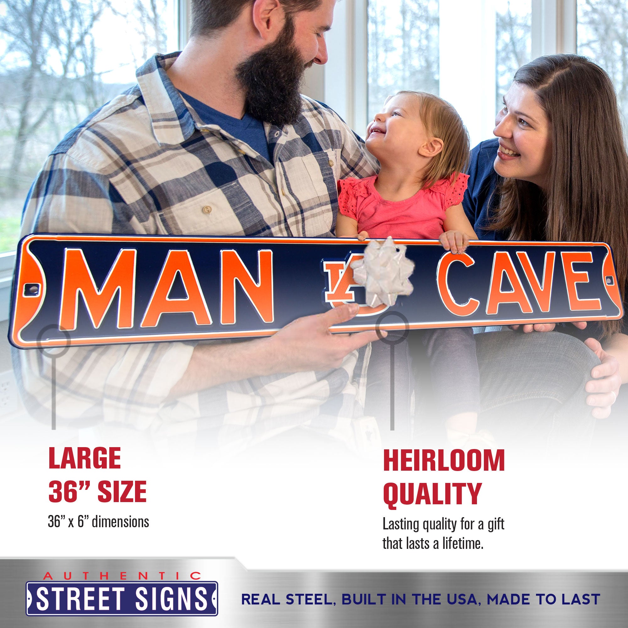Auburn Tigers - MAN CAVE - Embossed Steel Street Sign