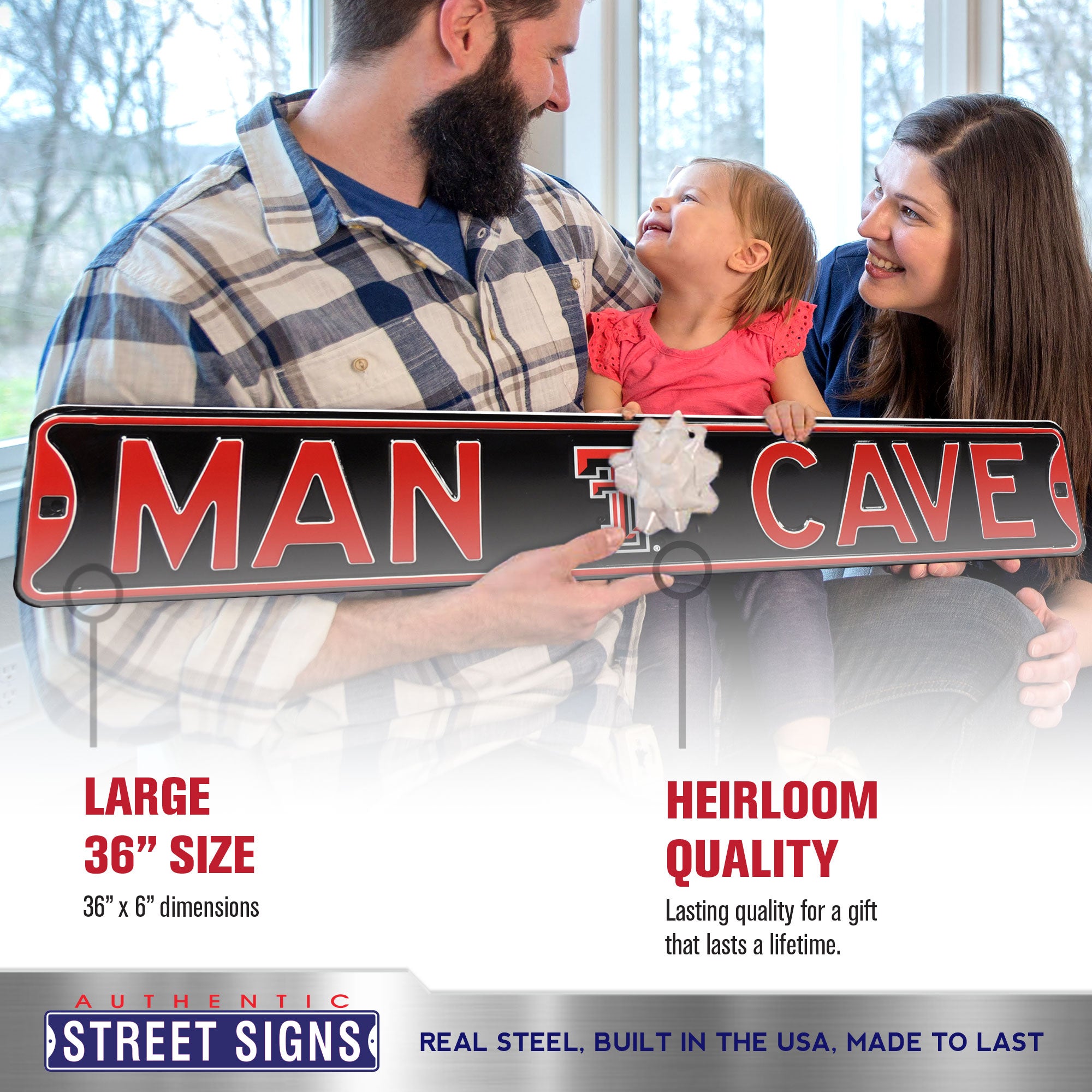 Texas Tech Red Raiders - MAN CAVE - Embossed Steel Street Sign
