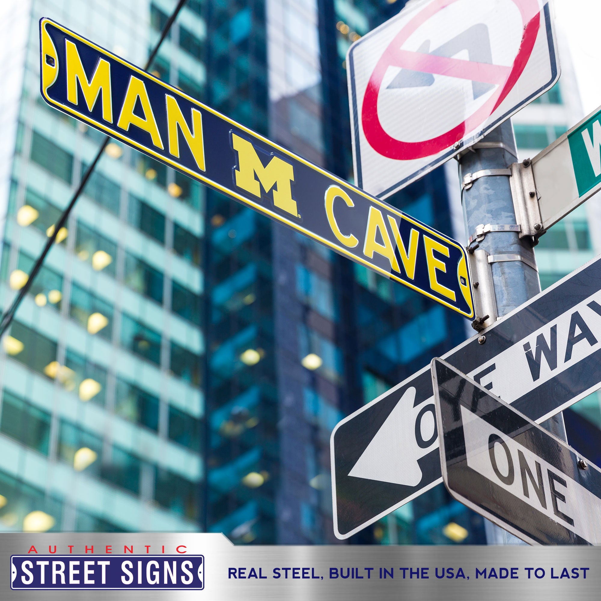 Michigan Wolverines - MAN CAVE - Embossed Steel Street Sign