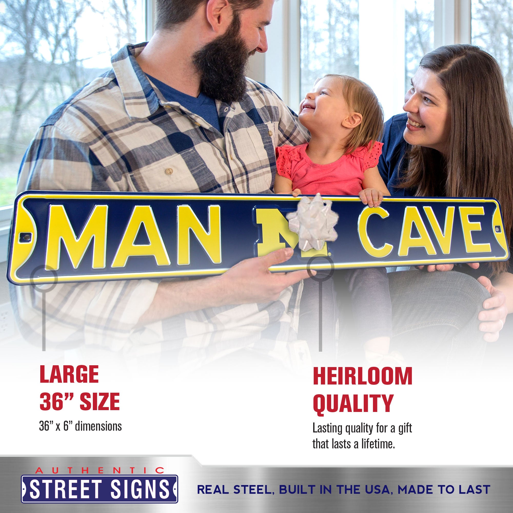 Michigan Wolverines - MAN CAVE - Embossed Steel Street Sign