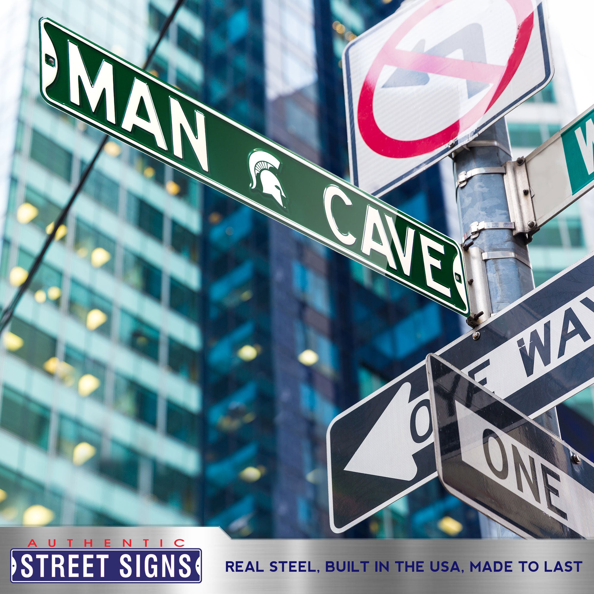 Michigan State Spartans - MAN CAVE - Embossed Steel Street Sign