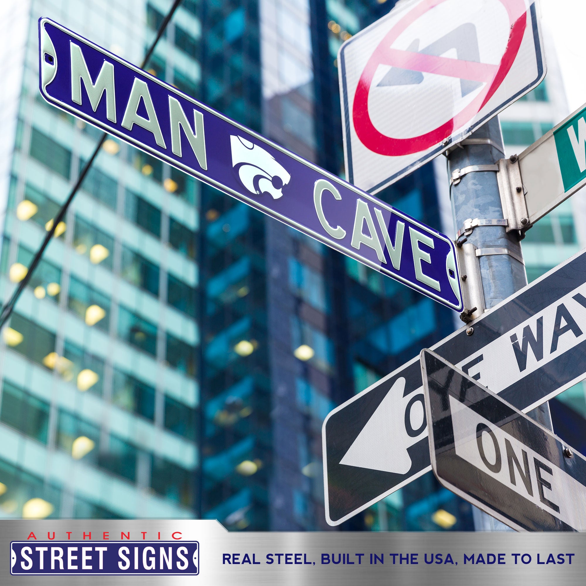 Kansas State Wildcats - MAN CAVE - Embossed Steel Street Sign