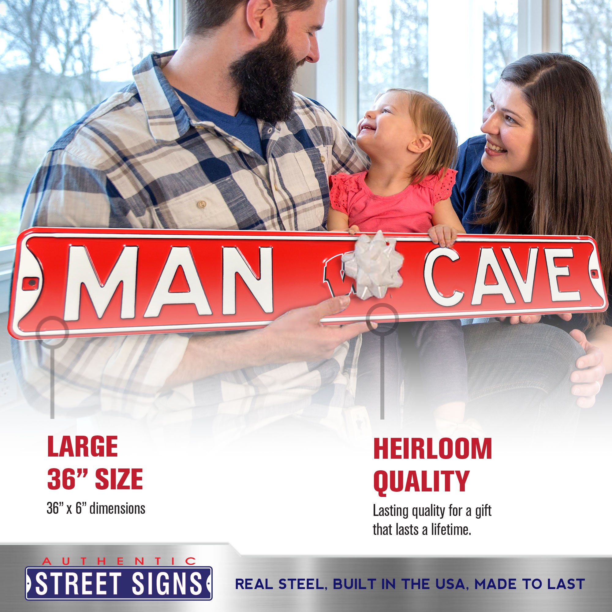Wisconsin Badgers - MAN CAVE - Embossed Steel Street Sign