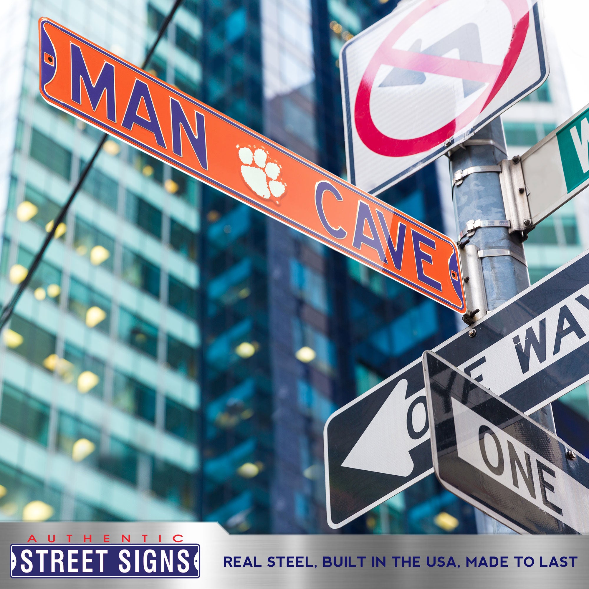 Clemson Tigers - MAN CAVE - Embossed Steel Street Sign