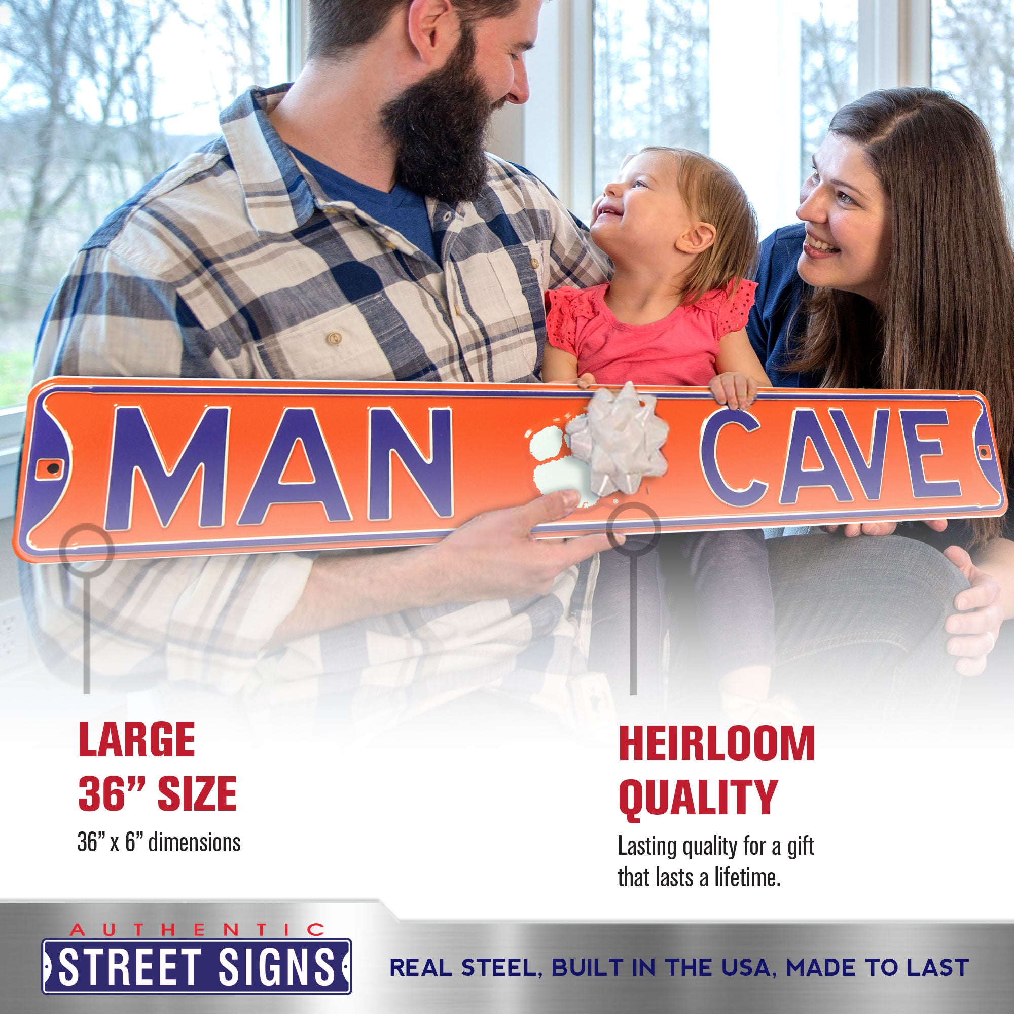 Clemson Tigers - MAN CAVE - Embossed Steel Street Sign