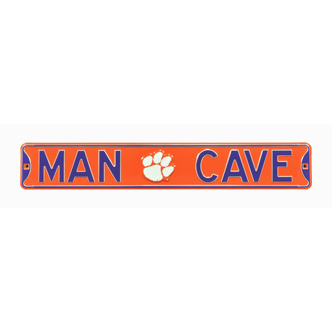 Clemson Tigers - MAN CAVE - Embossed Steel Street Sign