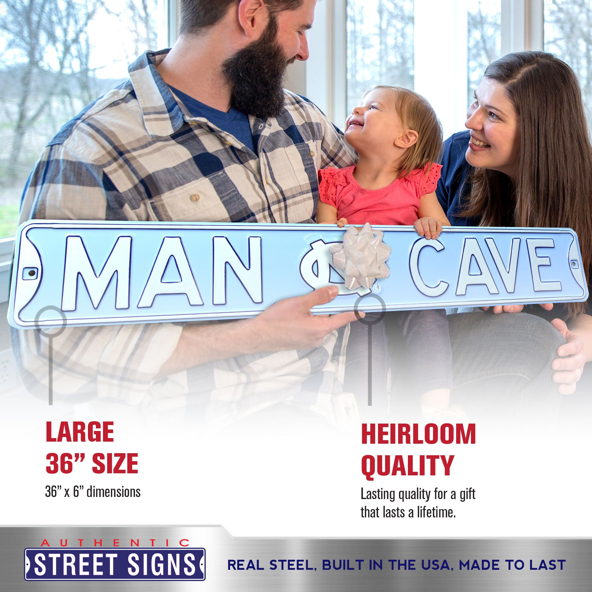 North Carolina Tar Heels - MAN CAVE - Embossed Steel Street Sign
