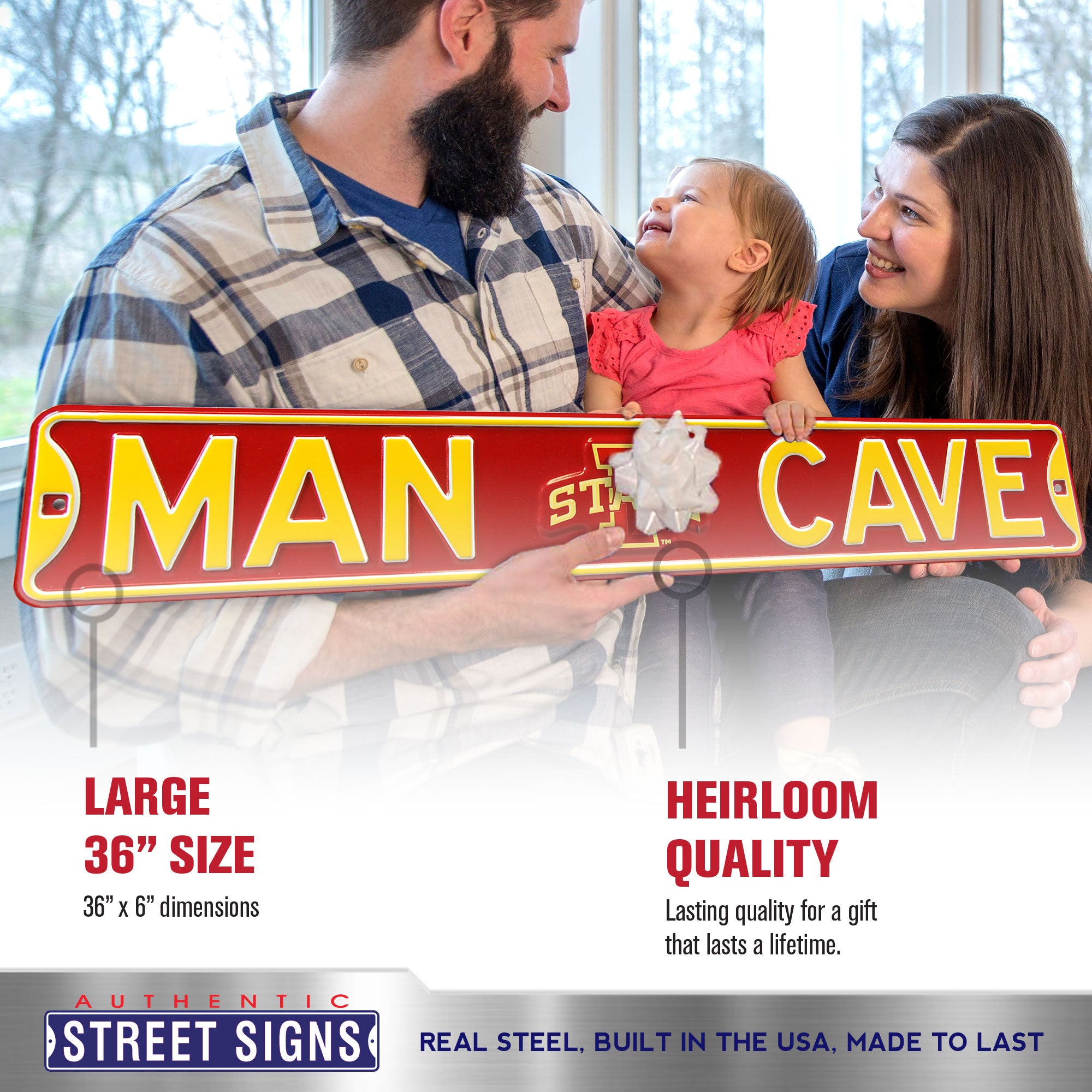 Iowa State Cyclones - MAN CAVE - Embossed Steel Street Sign