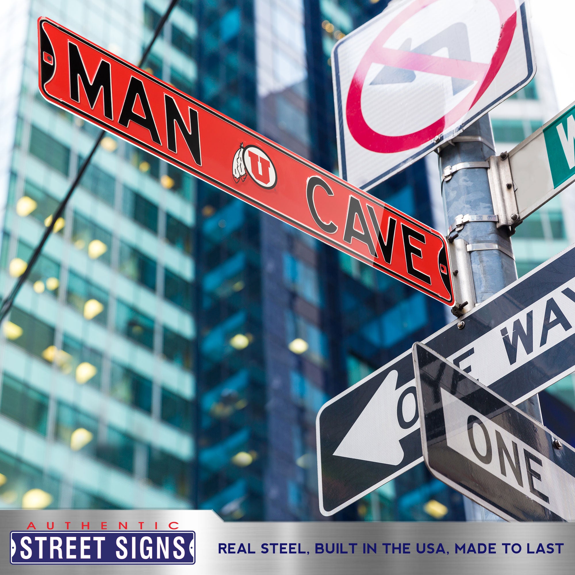 Utah Utes - MAN CAVE - Embossed Steel Street Sign
