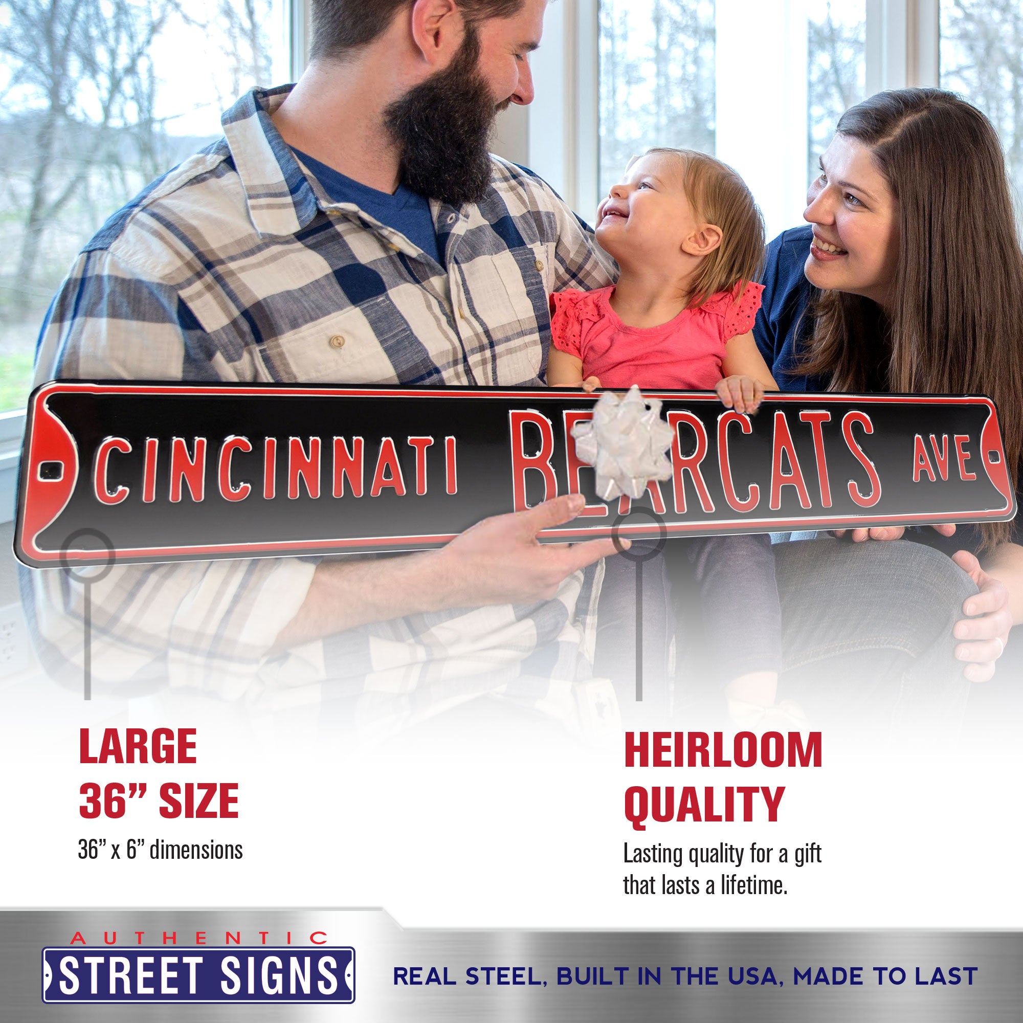 Cincinnati Bearcats - BEARCATS AVE - Embossed Steel Street Sign