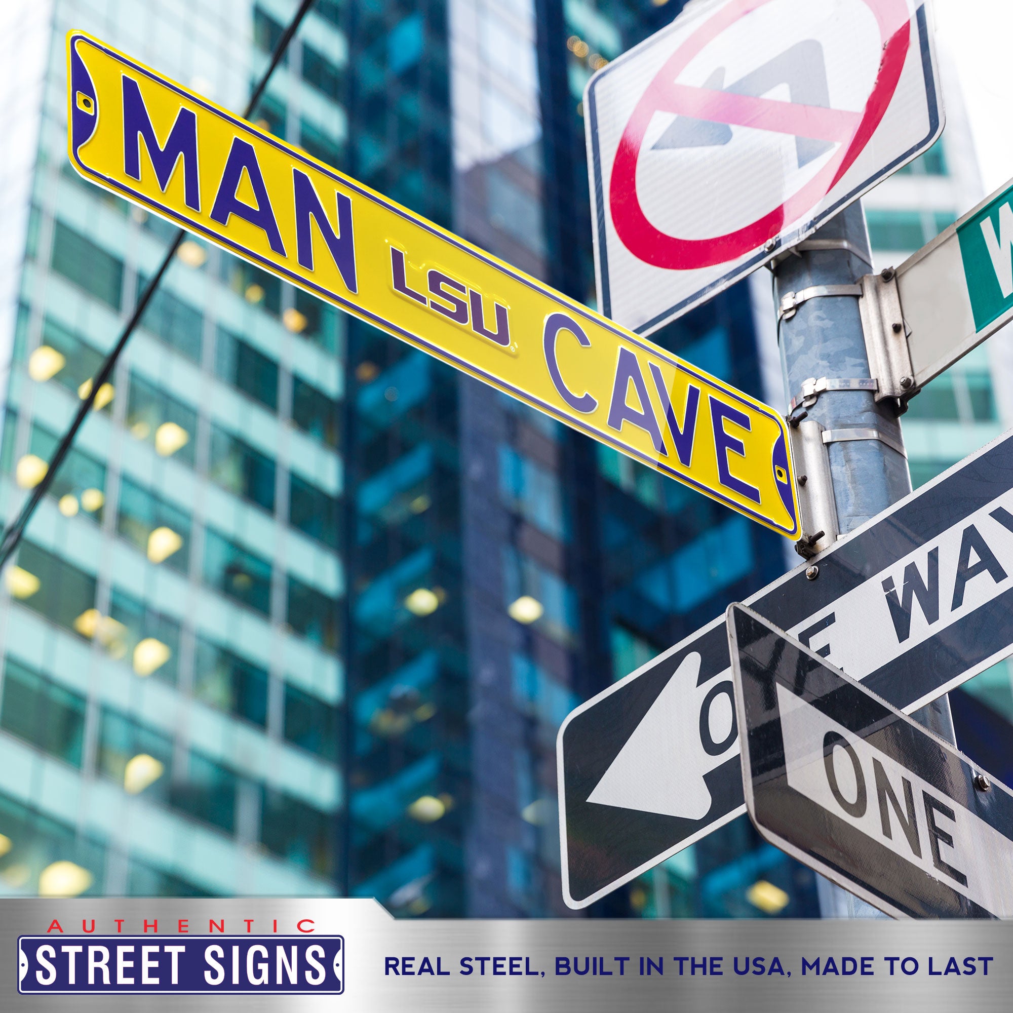 LSU Tigers - MAN CAVE - Embossed Steel Street Sign