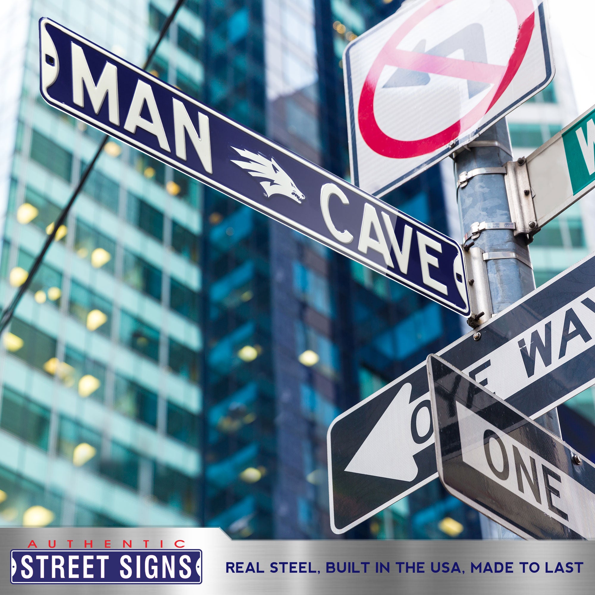Nevada Wolfpack - MAN CAVE - Embossed Steel Street Sign