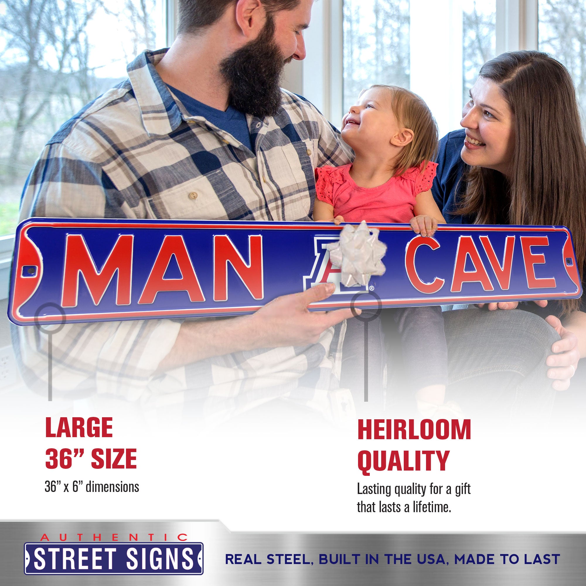 Arizona Wildcats - MAN CAVE - Embossed Steel Street Sign