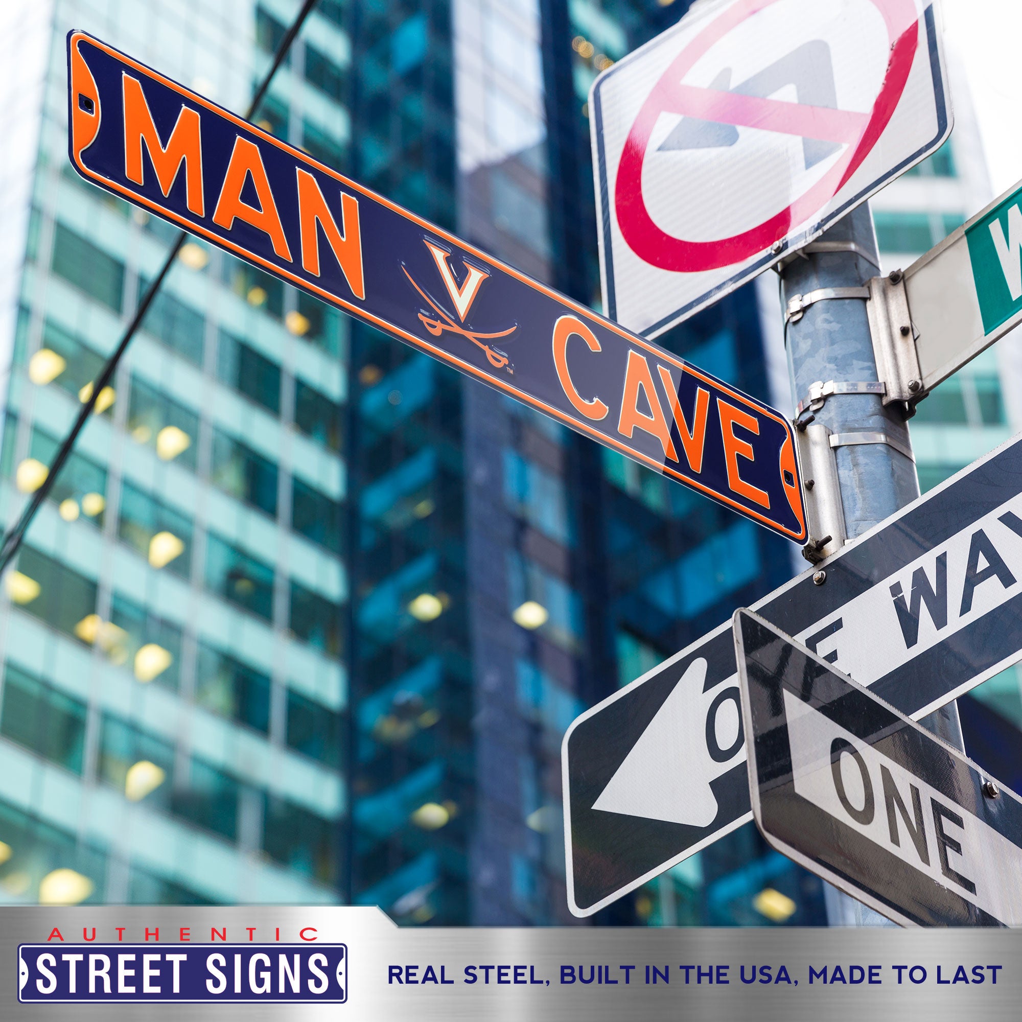 Virginia Cavaliers - MAN CAVE - Embossed Steel Street Sign