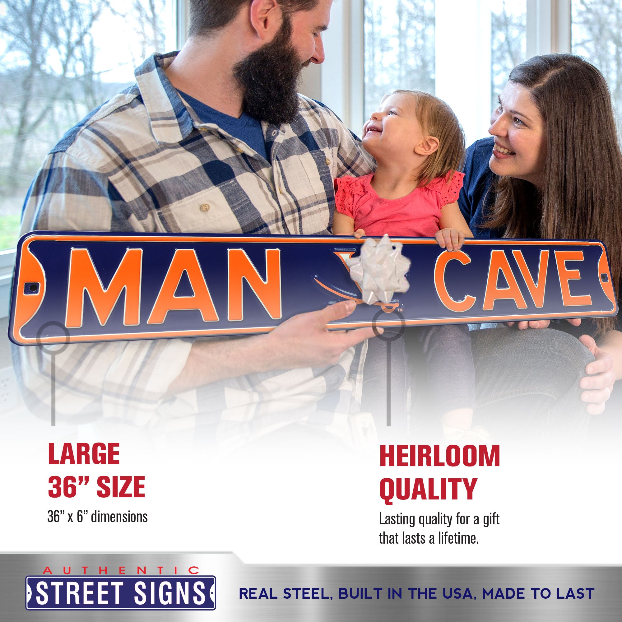 Virginia Cavaliers - MAN CAVE - Embossed Steel Street Sign