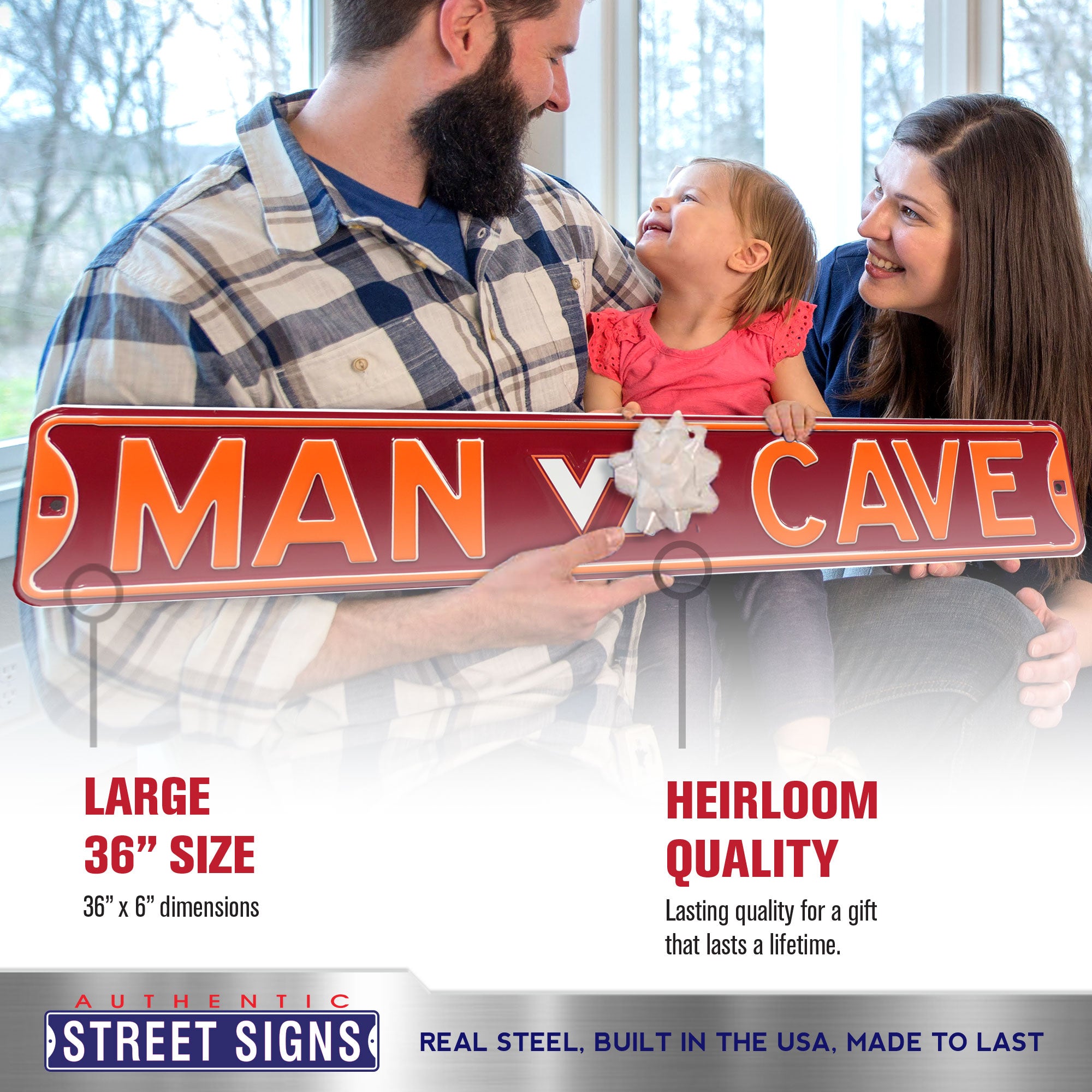 Virginia Tech Hokies - MAN CAVE - Embossed Steel Street Sign