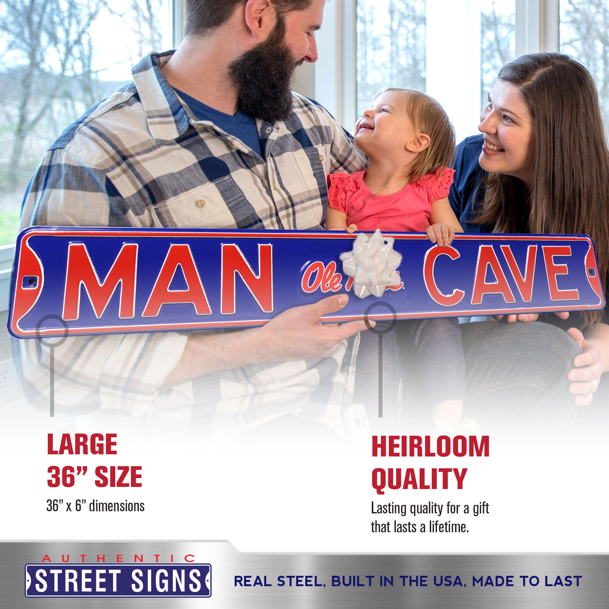 Ole Miss Rebels - MAN CAVE - Embossed Steel Street Sign