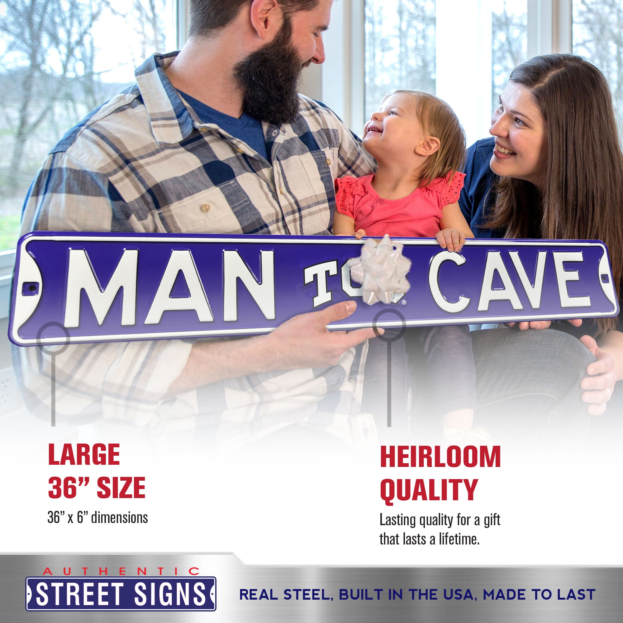 TCU Horned Frogs - MAN CAVE TCU - Embossed Steel Street Sign